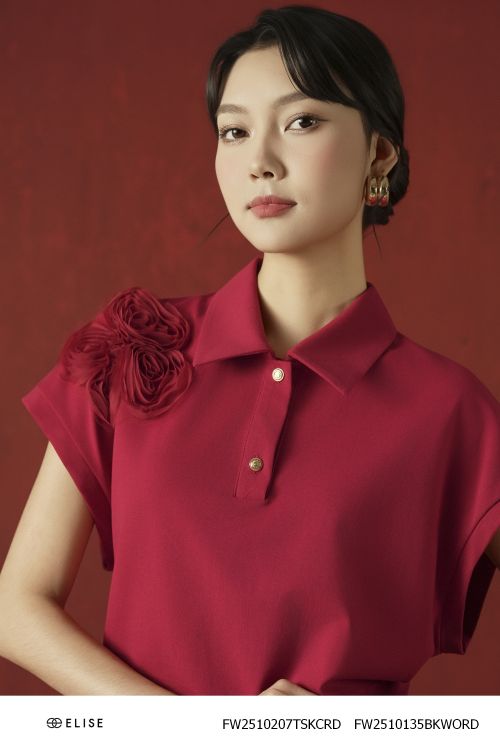 ÁO THUN ĐỎ HOA VAI