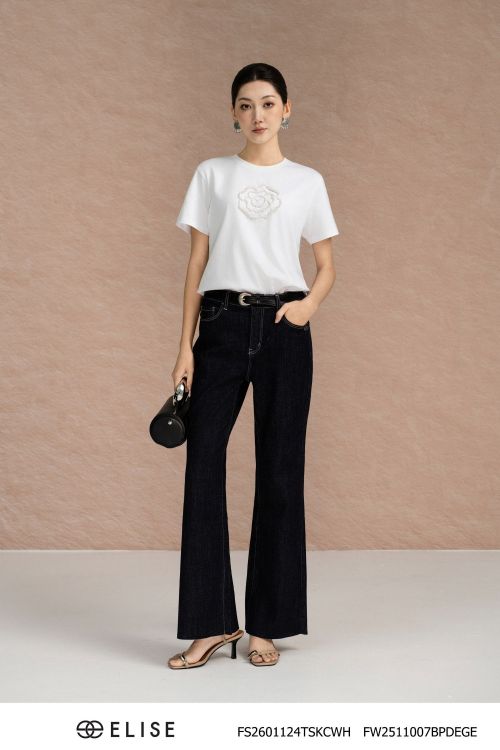 QUẦN DENIM MÀU CHÀM ỐNG LOE