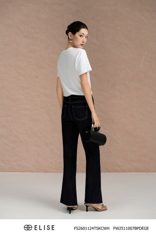 QUẦN DENIM MÀU CHÀM ỐNG LOE