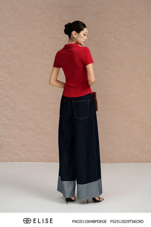 QUẦN DENIM XANH CHÀM ỐNG LƠ VÊ