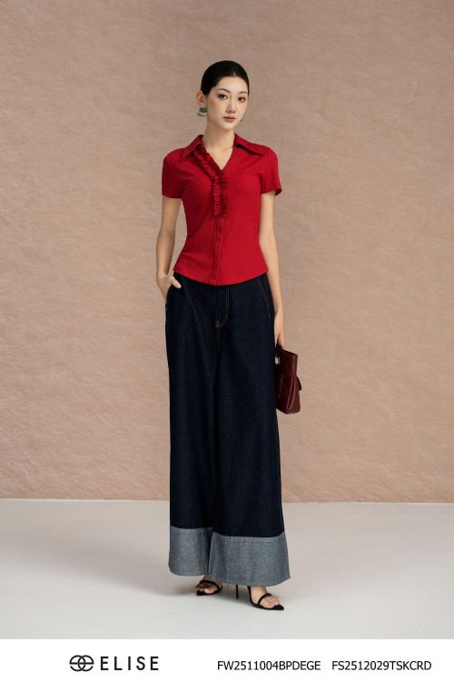 QUẦN DENIM XANH CHÀM ỐNG LƠ VÊ