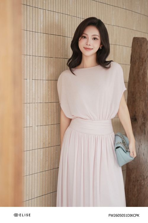 ĐẦM THUN HỒNG NHÚN VAI EO