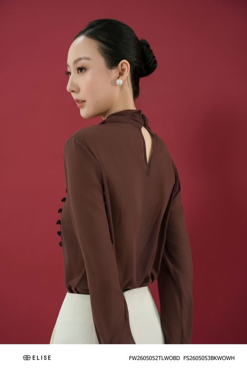 ÁO CHIFFON ĐỎ MẬN DÂY NƠ CỔ