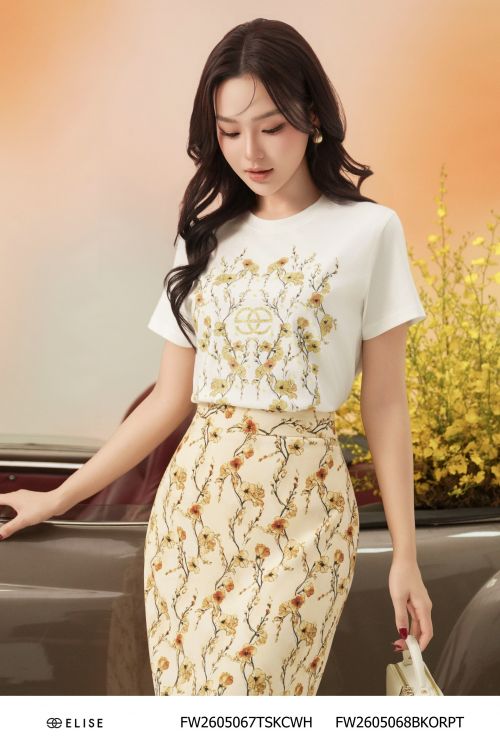 ÁO THUN TRẮNG IN HOA ĐÍNH ĐÁ