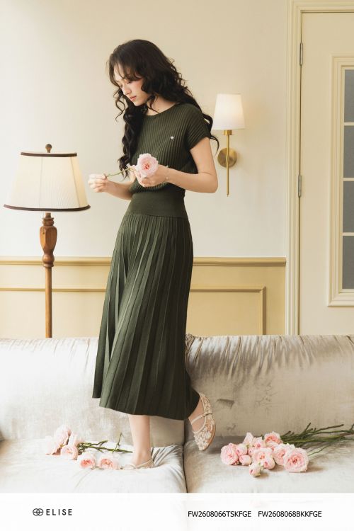 CHÂN VÁY LEN OLIVE DỆT LY
