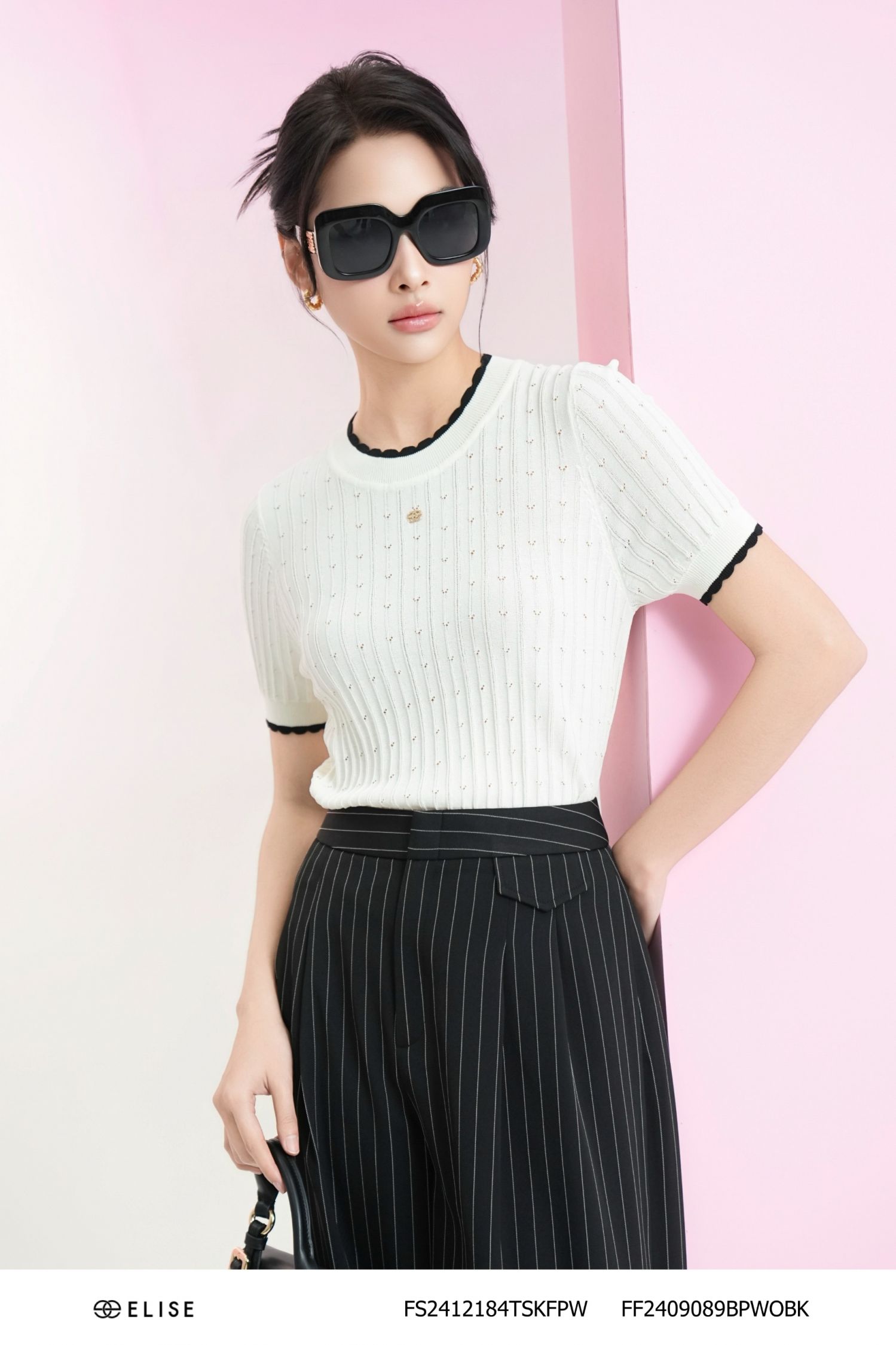 QUẦN SUÔNG ĐEN KẺ TRẮNG NẮP TÚI CẠP
