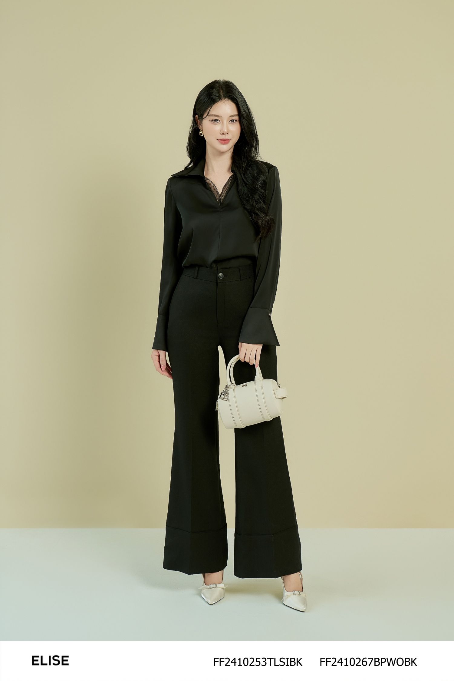 SM LỤA ĐEN CỔ ĐỨC MỞ V VIỀN REN