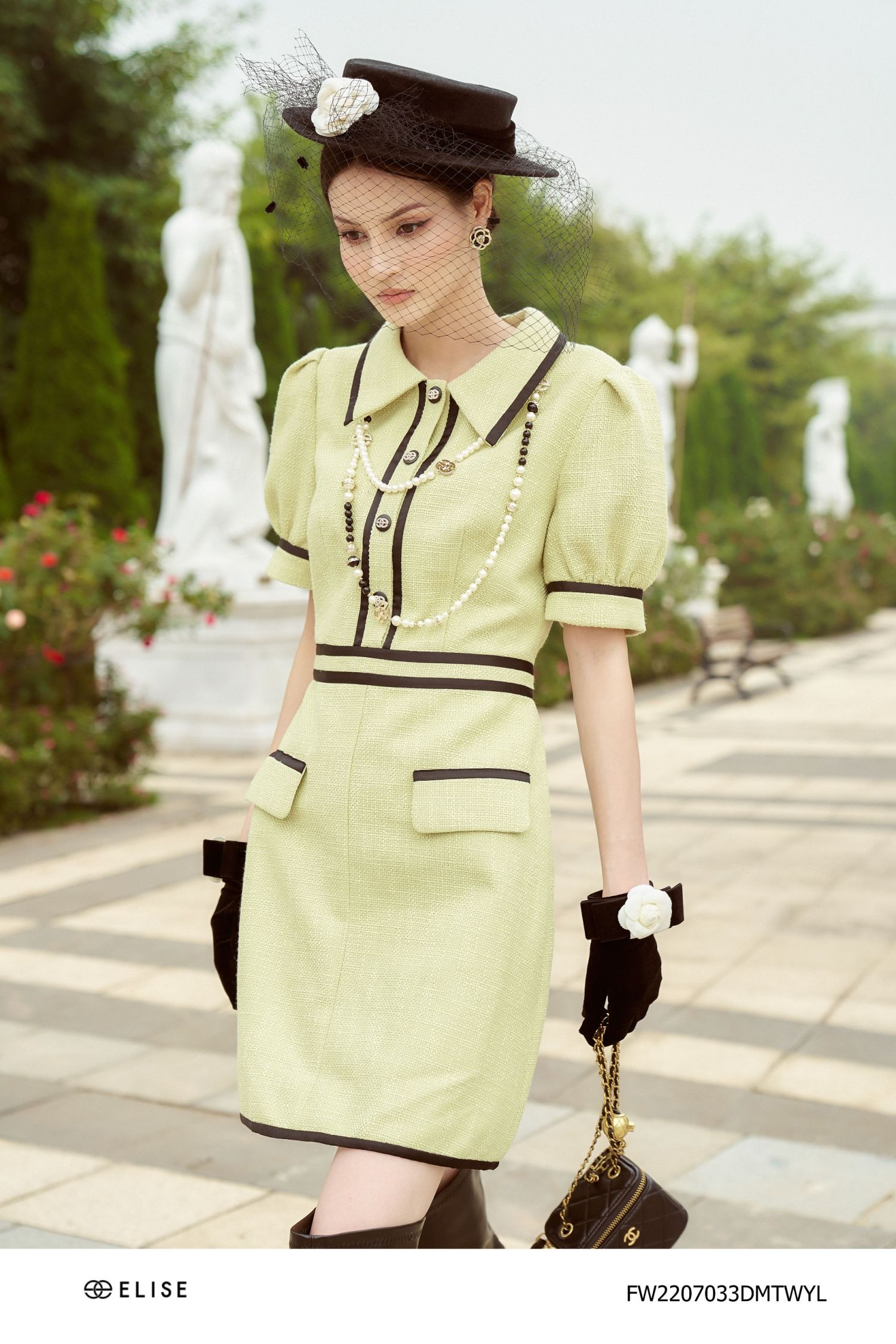 ĐẦM DẠ TWEED VÀNG PHỐI VIỀN