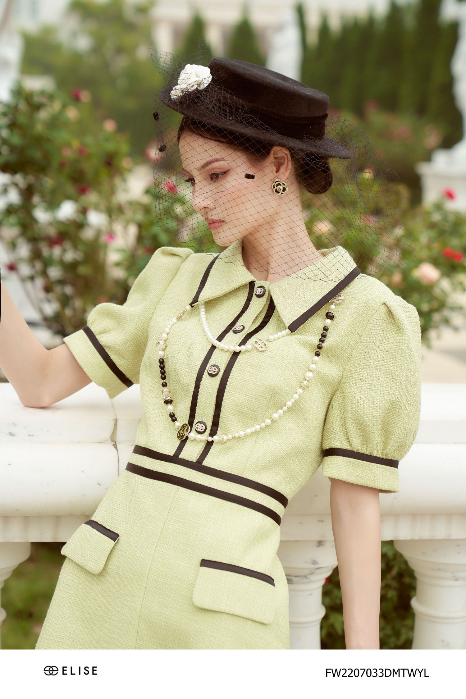 ĐẦM DẠ TWEED VÀNG PHỐI VIỀN