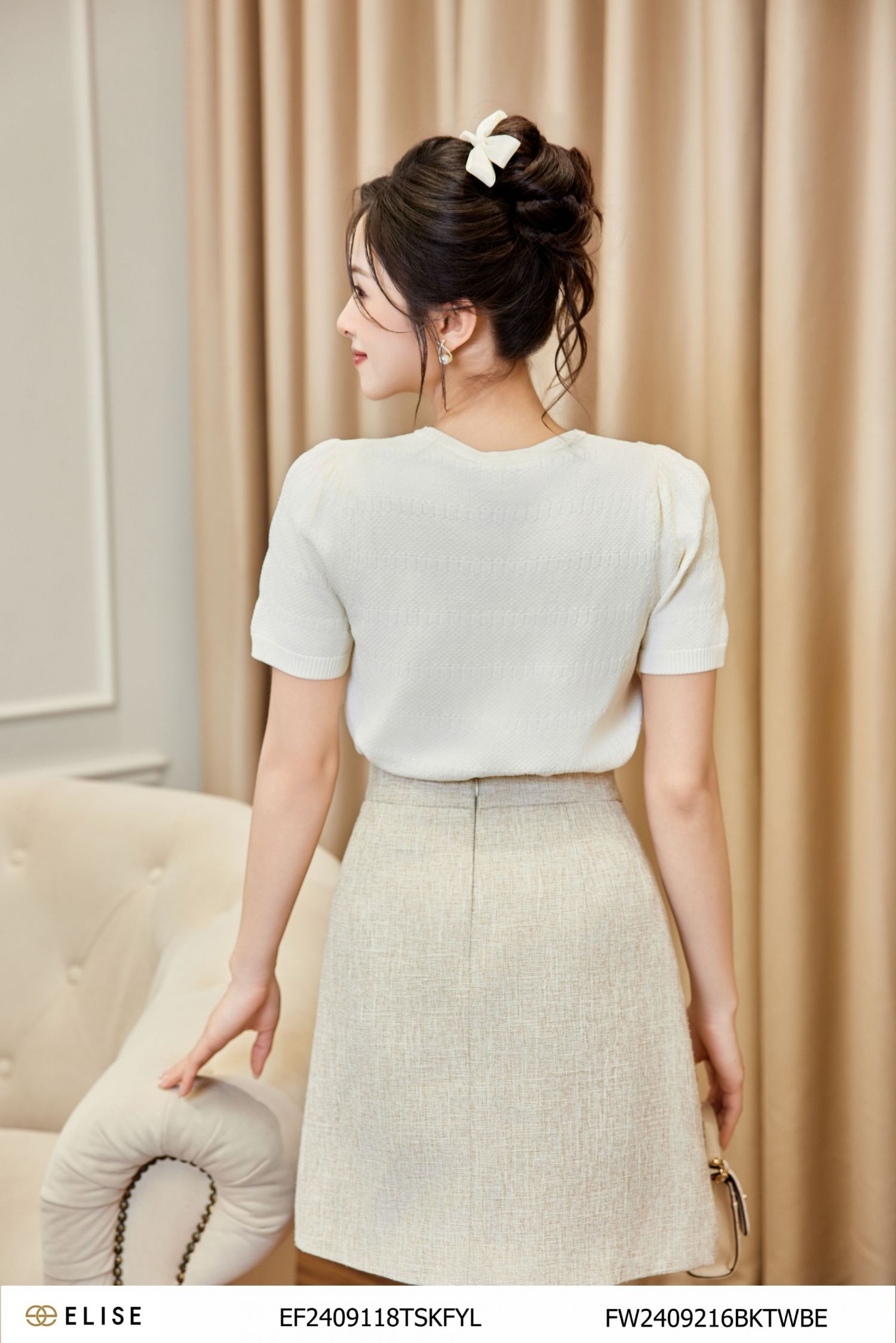 JUPE TWEED SỢI BE CẠP NƠ