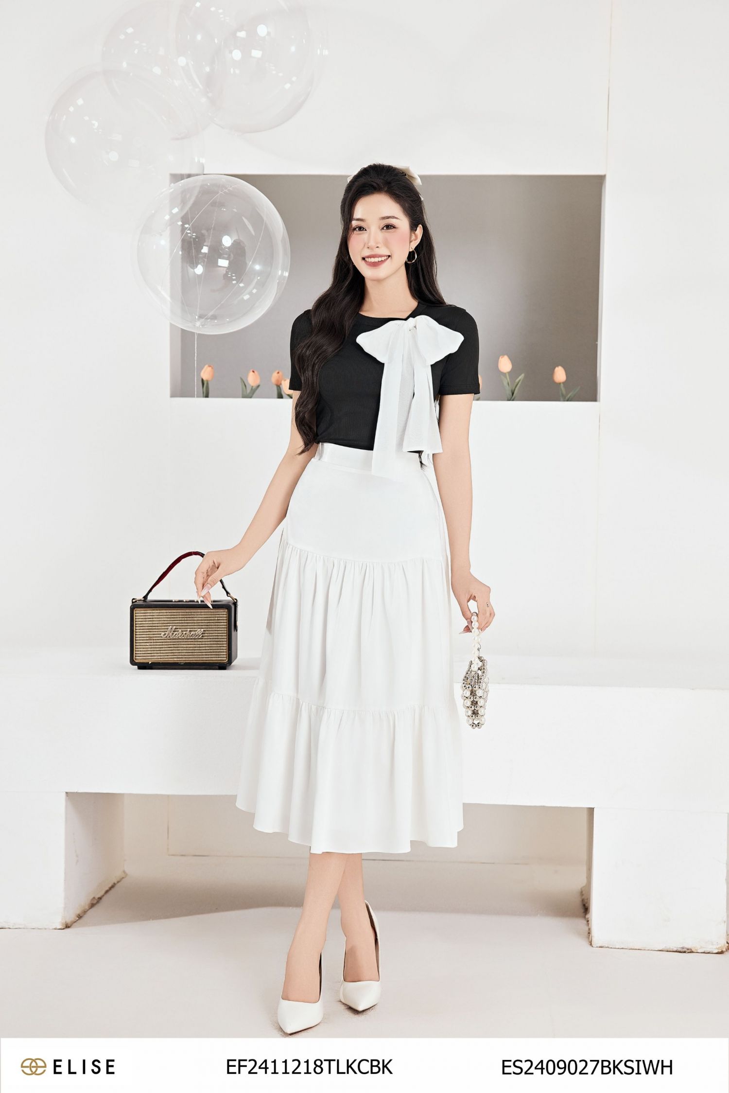 ÁO THUN NGẮN TAY ĐÍNH NƠ CỔ
