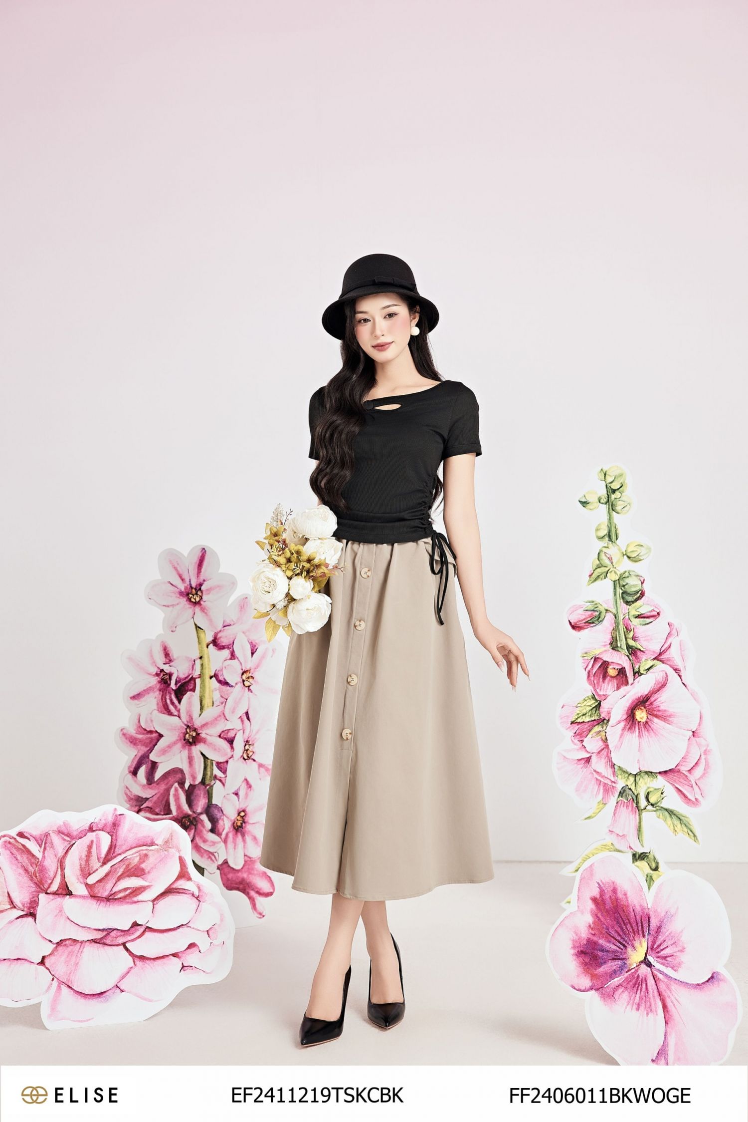ÁO THUN ĐEN RÚT DÂY SƯỜN