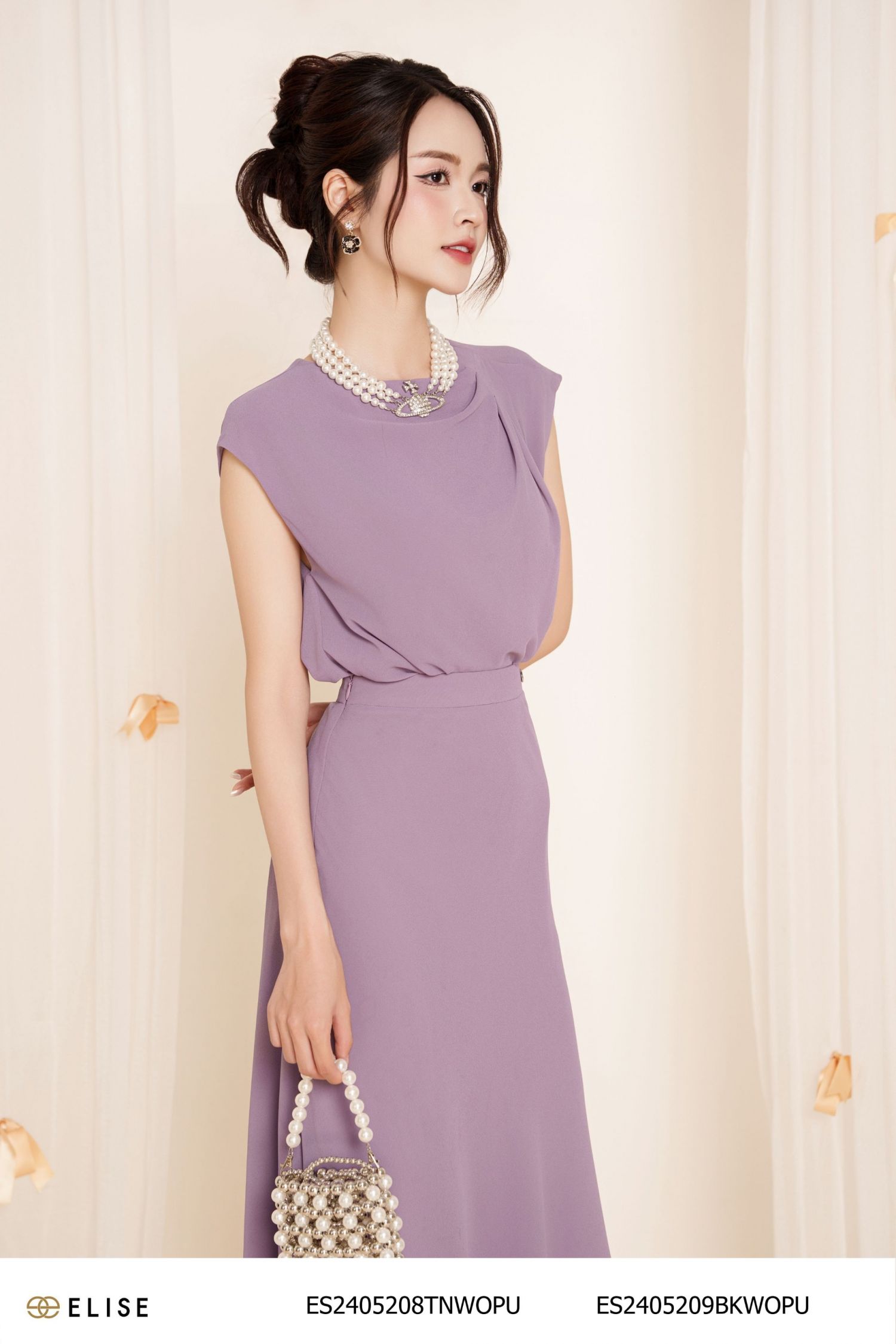 ÁO CHIFFON TÍM XẾP LY VAI