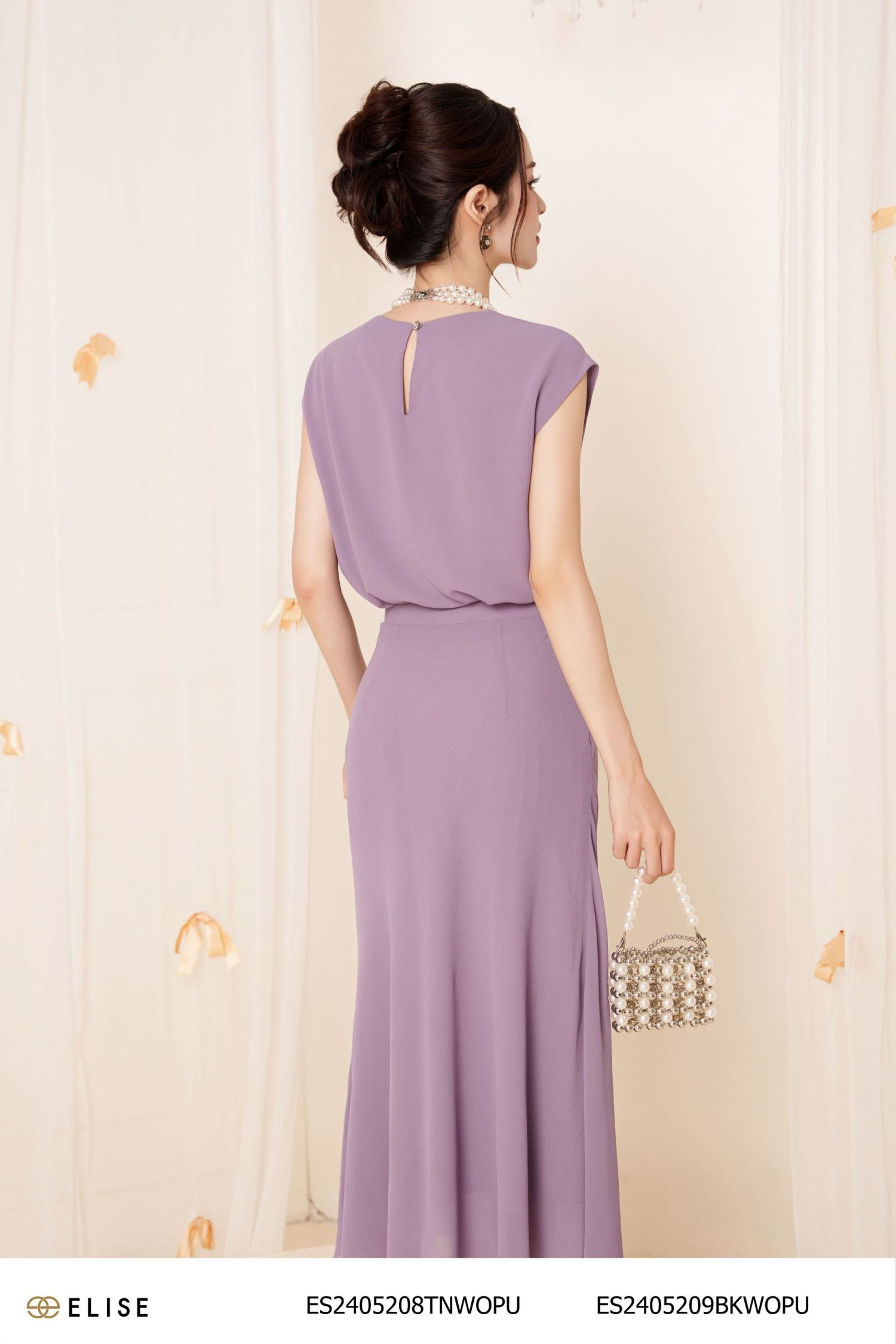 ÁO CHIFFON TÍM XẾP LY VAI