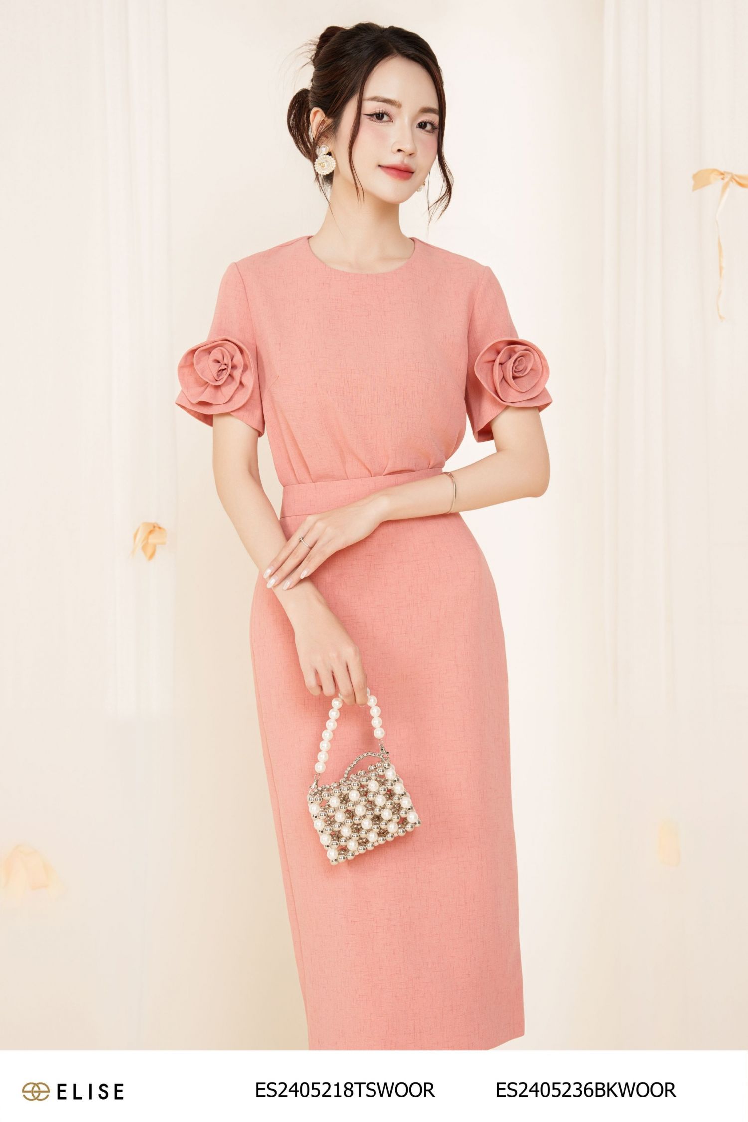 ÁO CAM HỒNG XOẮN HOA TAY 