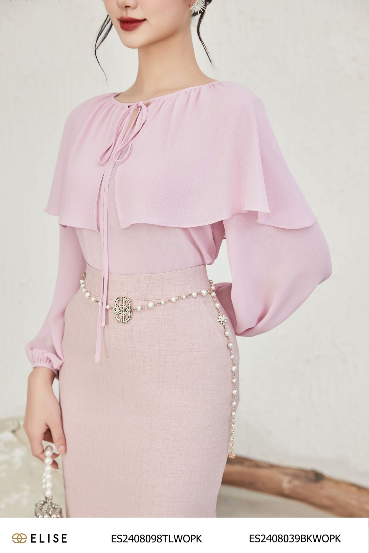 ÁO CHIFFON HỒNG CỔ BÈO