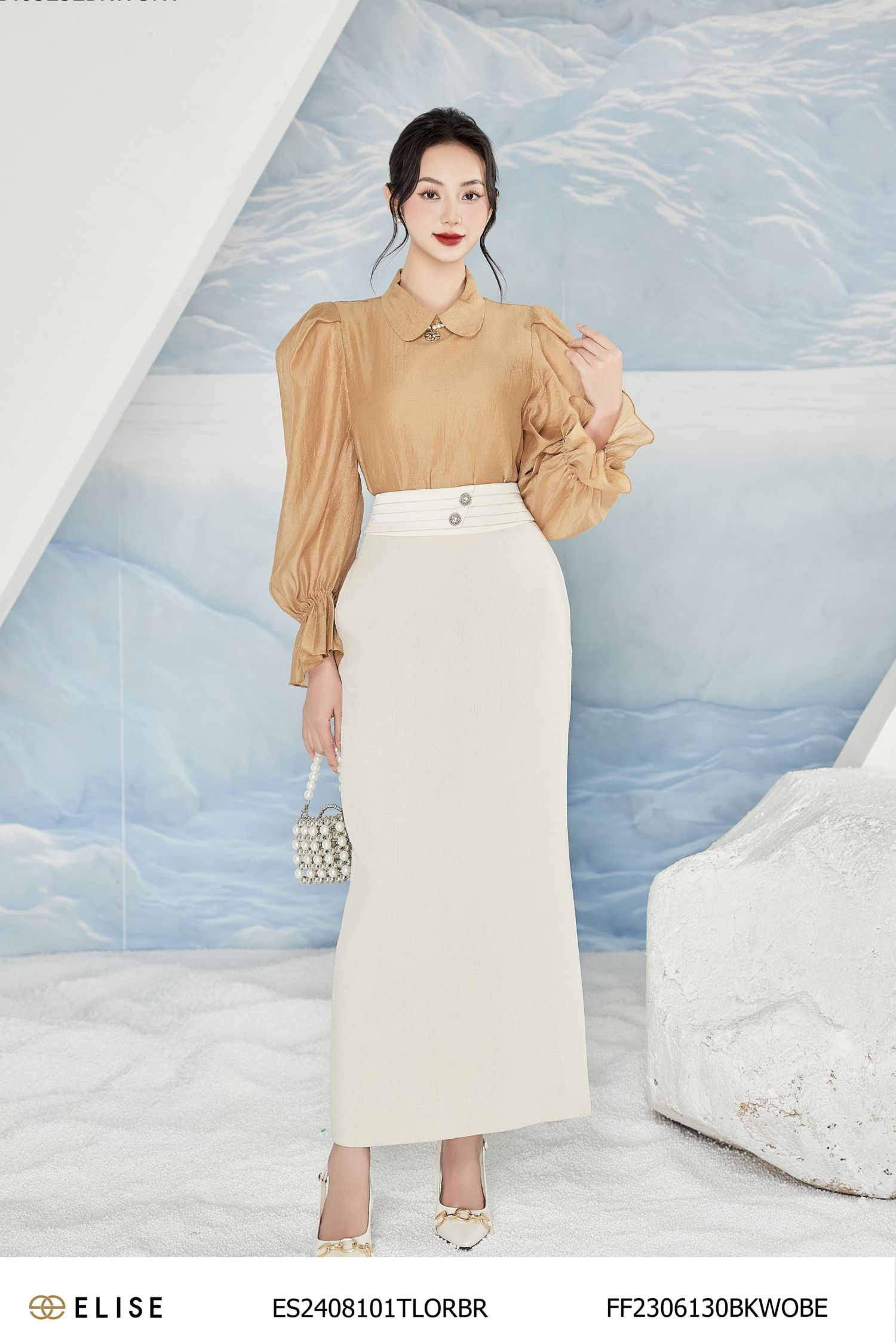 ÁO TƠ NÂU VÀNG XẾP LY TAY