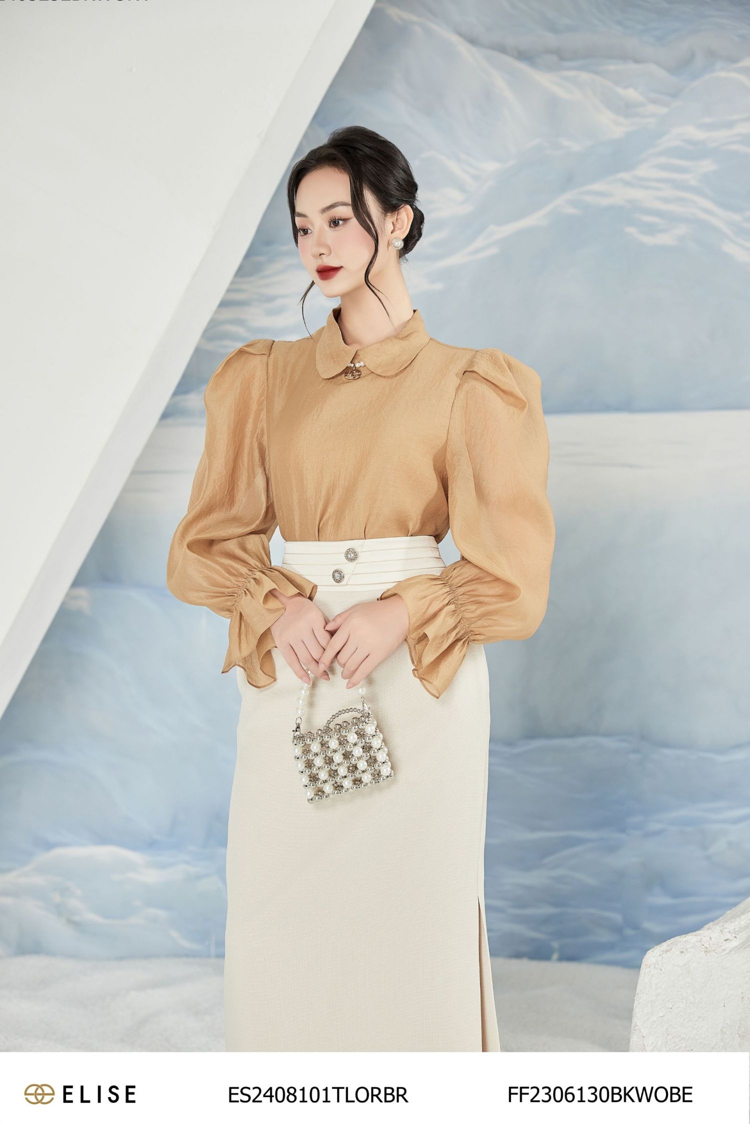 ÁO TƠ NÂU VÀNG XẾP LY TAY