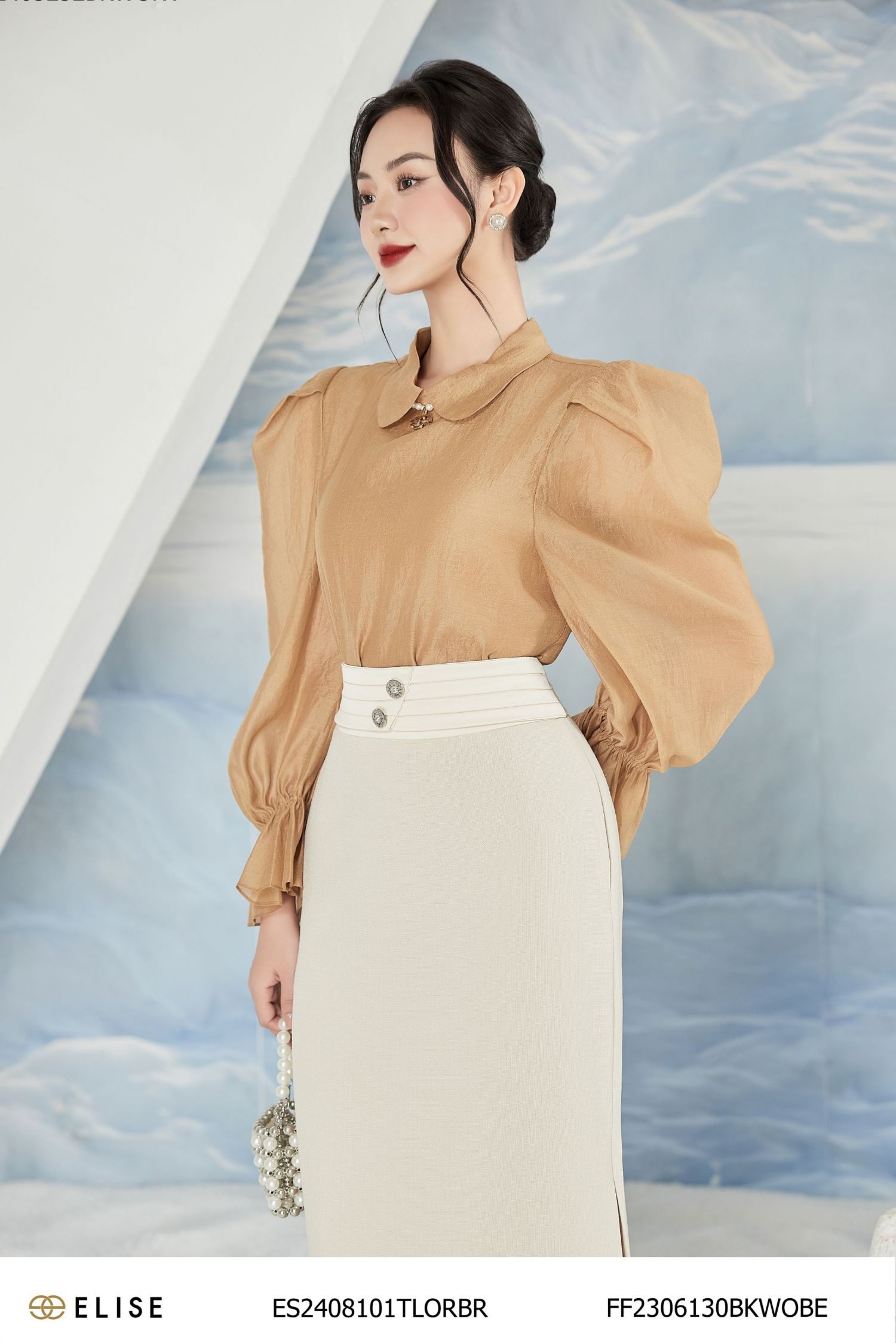 ÁO TƠ NÂU VÀNG XẾP LY TAY