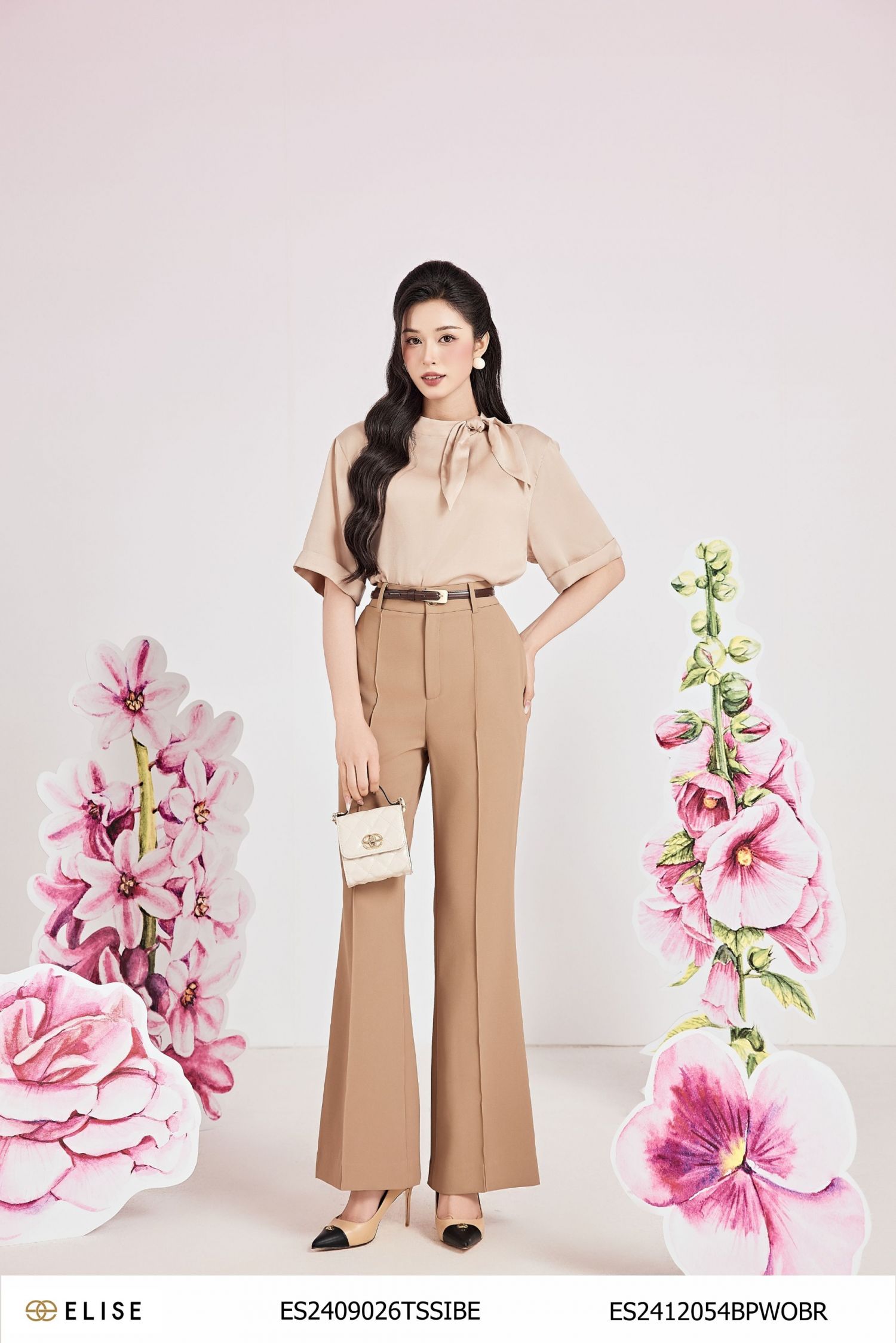 ÁO LỤA BE CỔ TÀU NƠ BUỘC