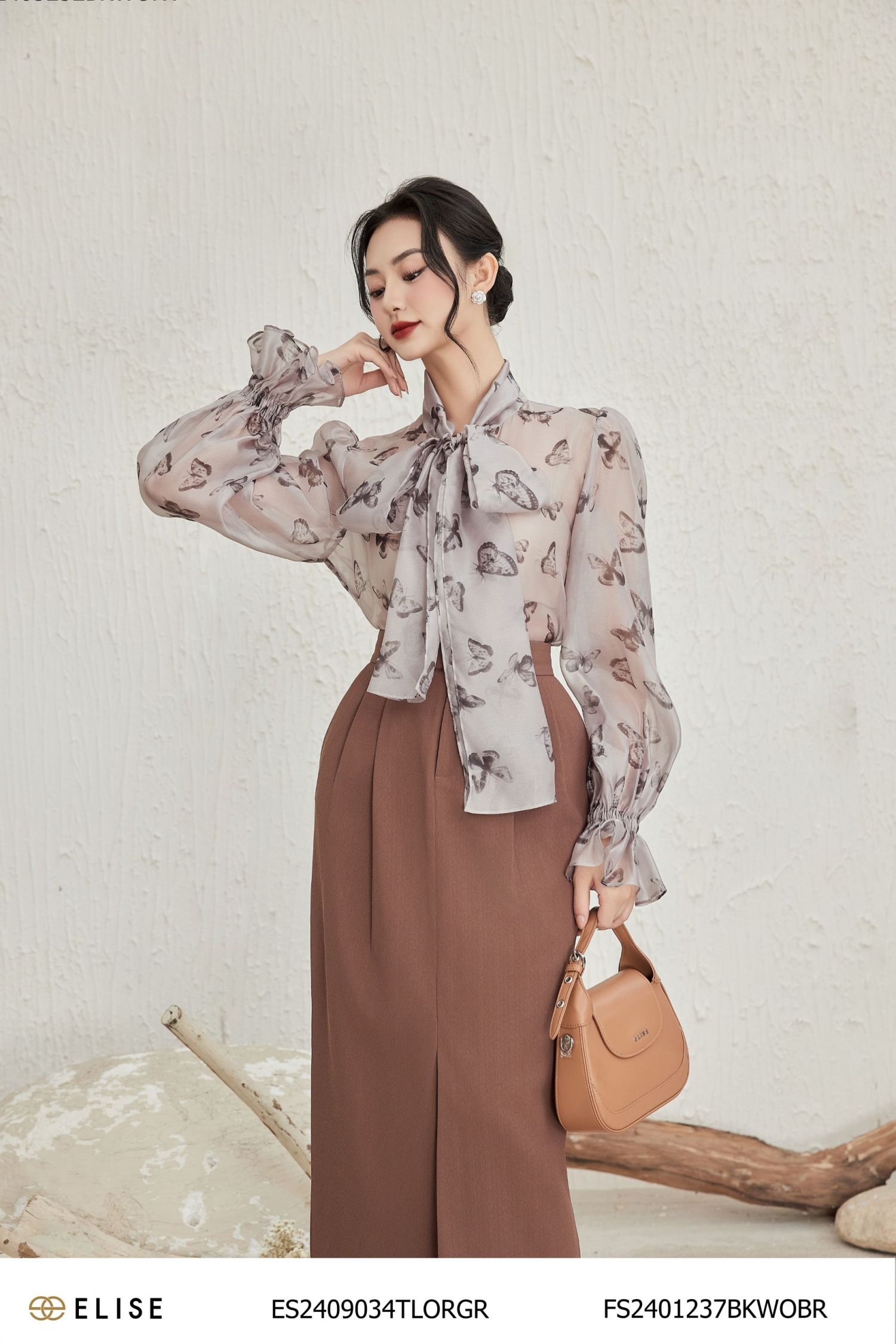 JUPE DÀI VÂN NÂU XẺ CHỒNG XẾP LY