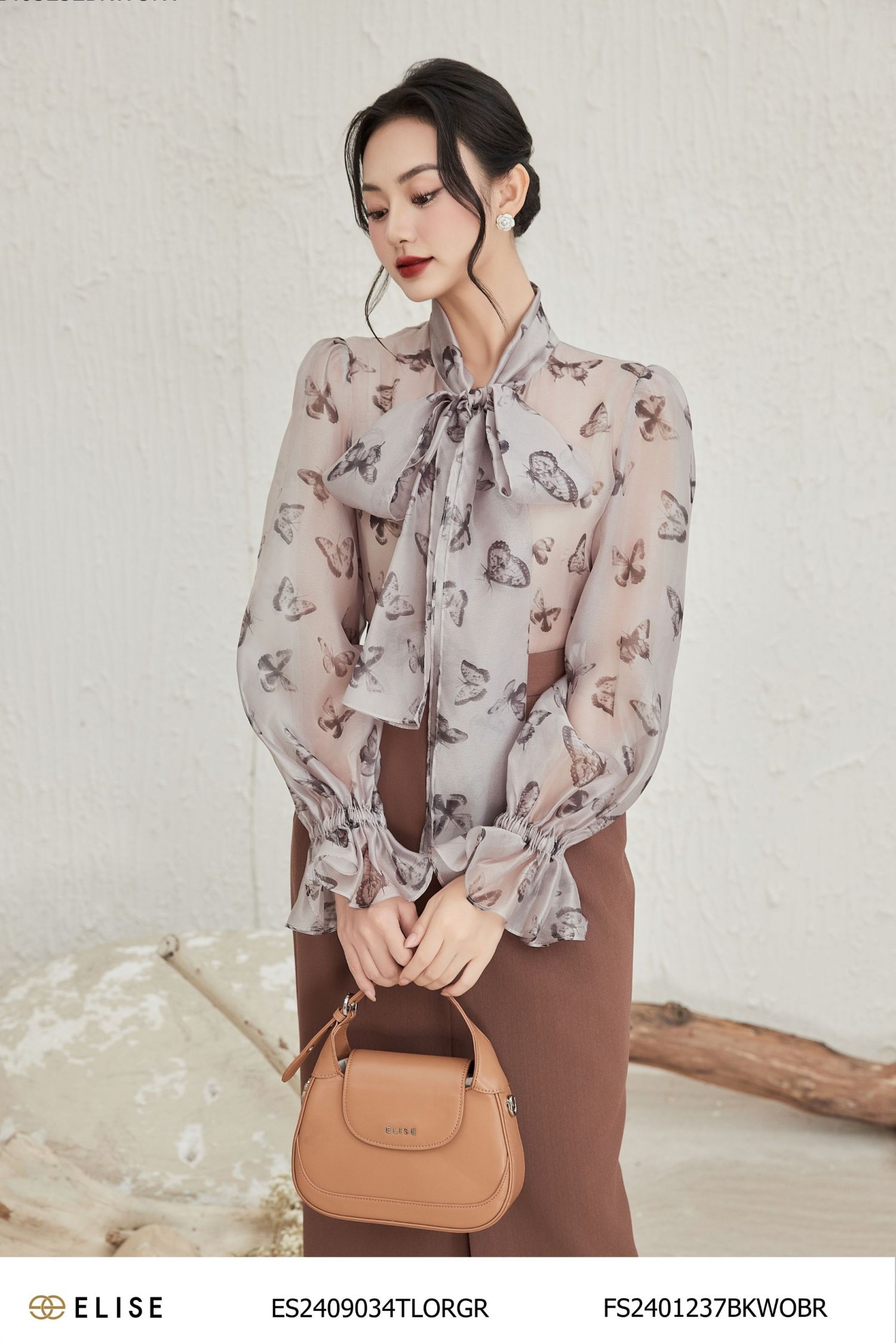 JUPE DÀI VÂN NÂU XẺ CHỒNG XẾP LY