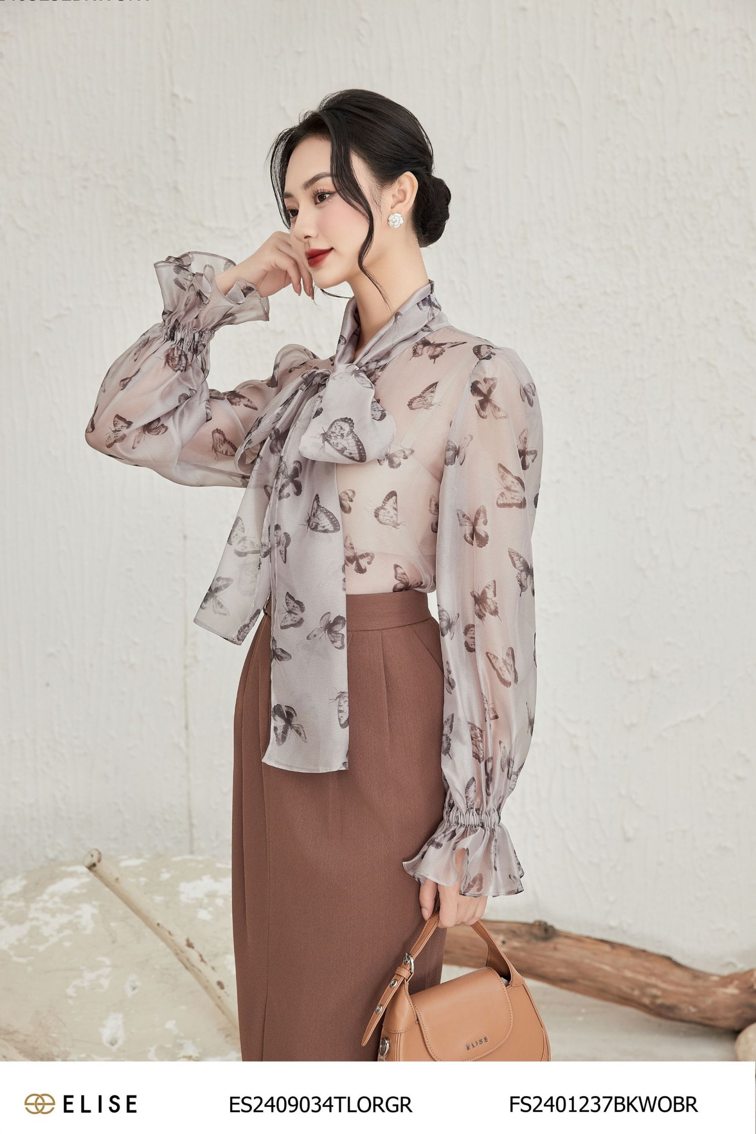 JUPE DÀI VÂN NÂU XẺ CHỒNG XẾP LY