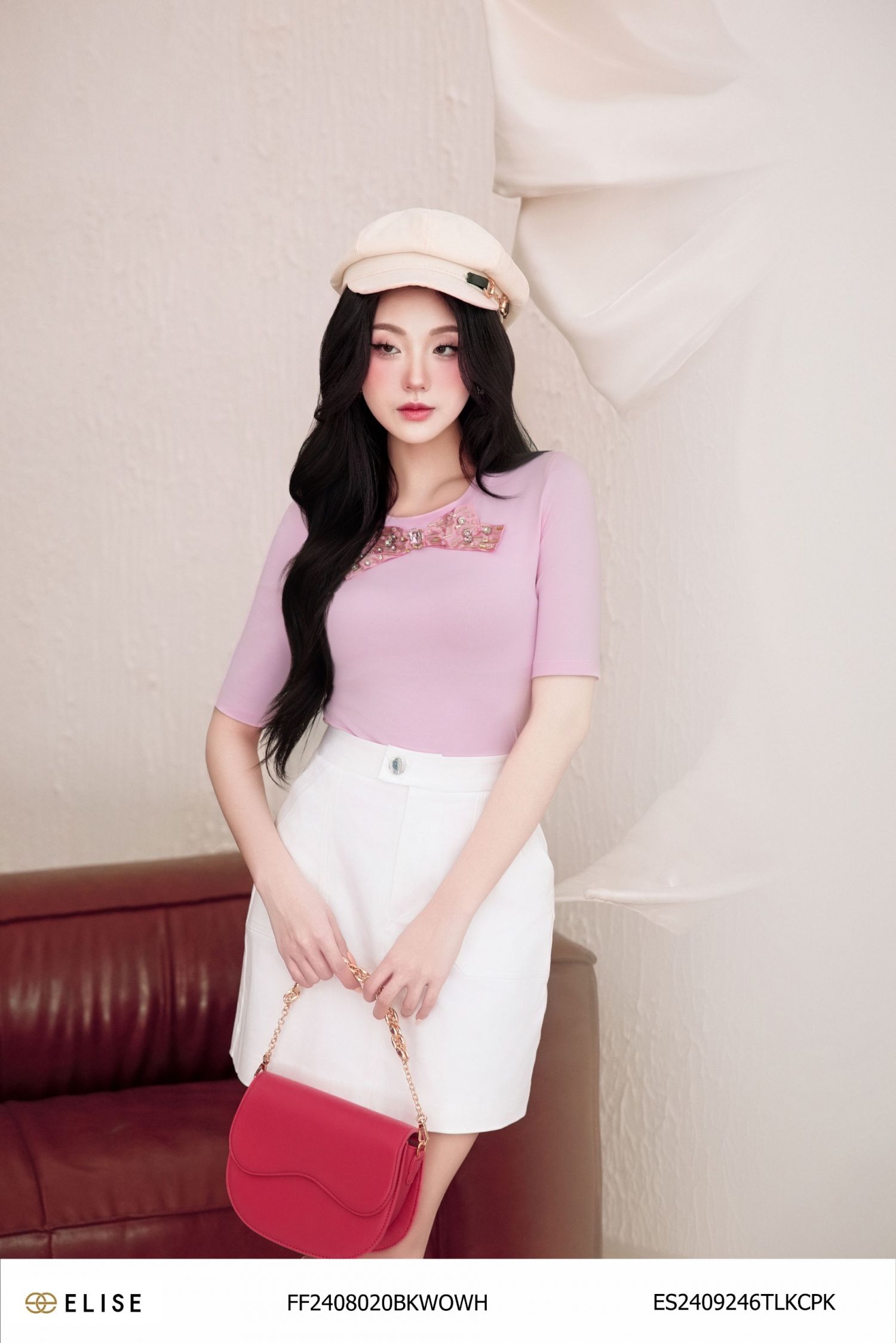 ÁO THUN HỒNG ĐÍNH NƠ