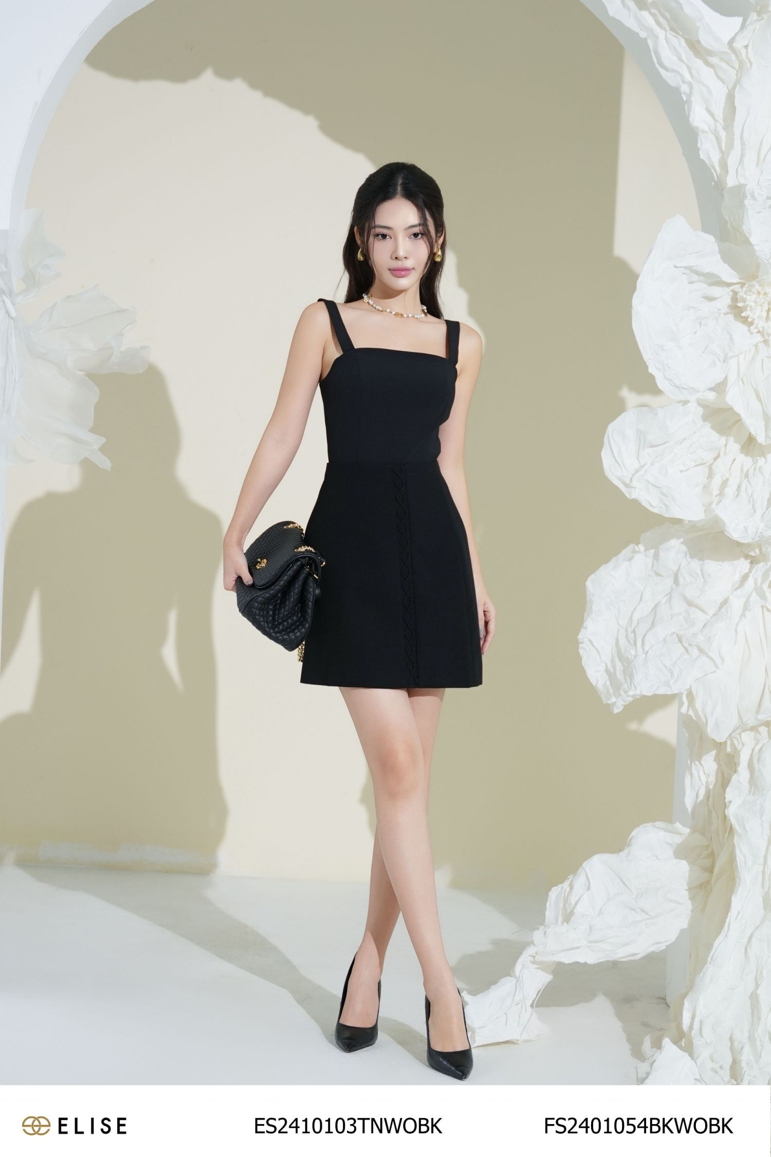JUPE ĐEN SƯỜN DÂY ĐAN CHÉO