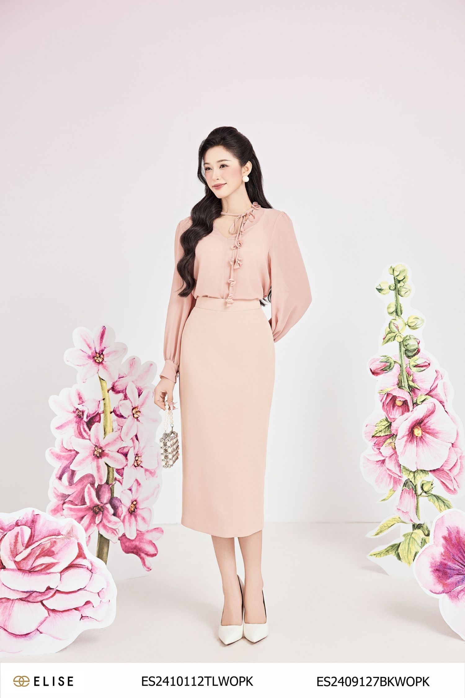 ÁO CHIFFON HỒNG NUDE CỔ V