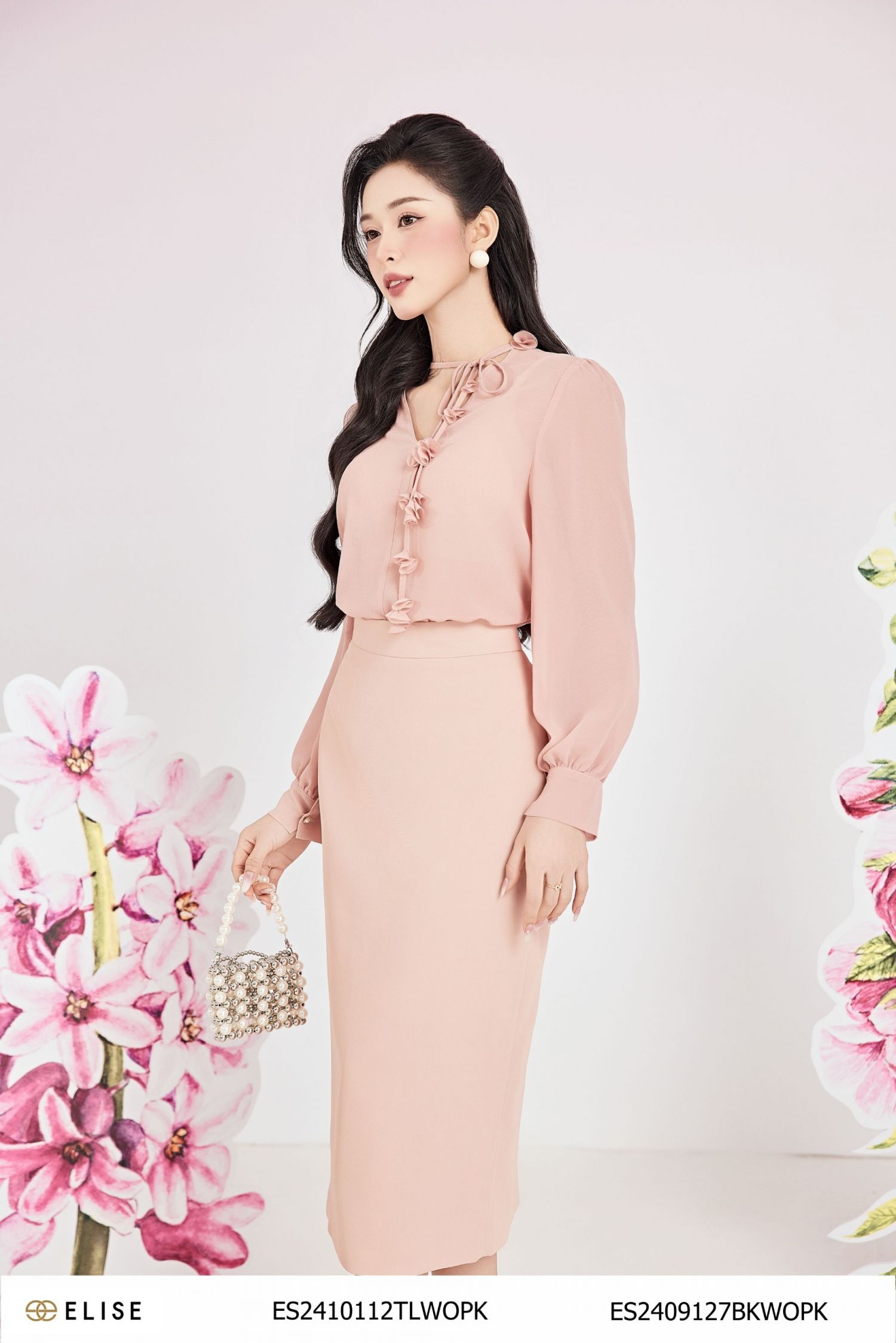 ÁO CHIFFON HỒNG NUDE CỔ V
