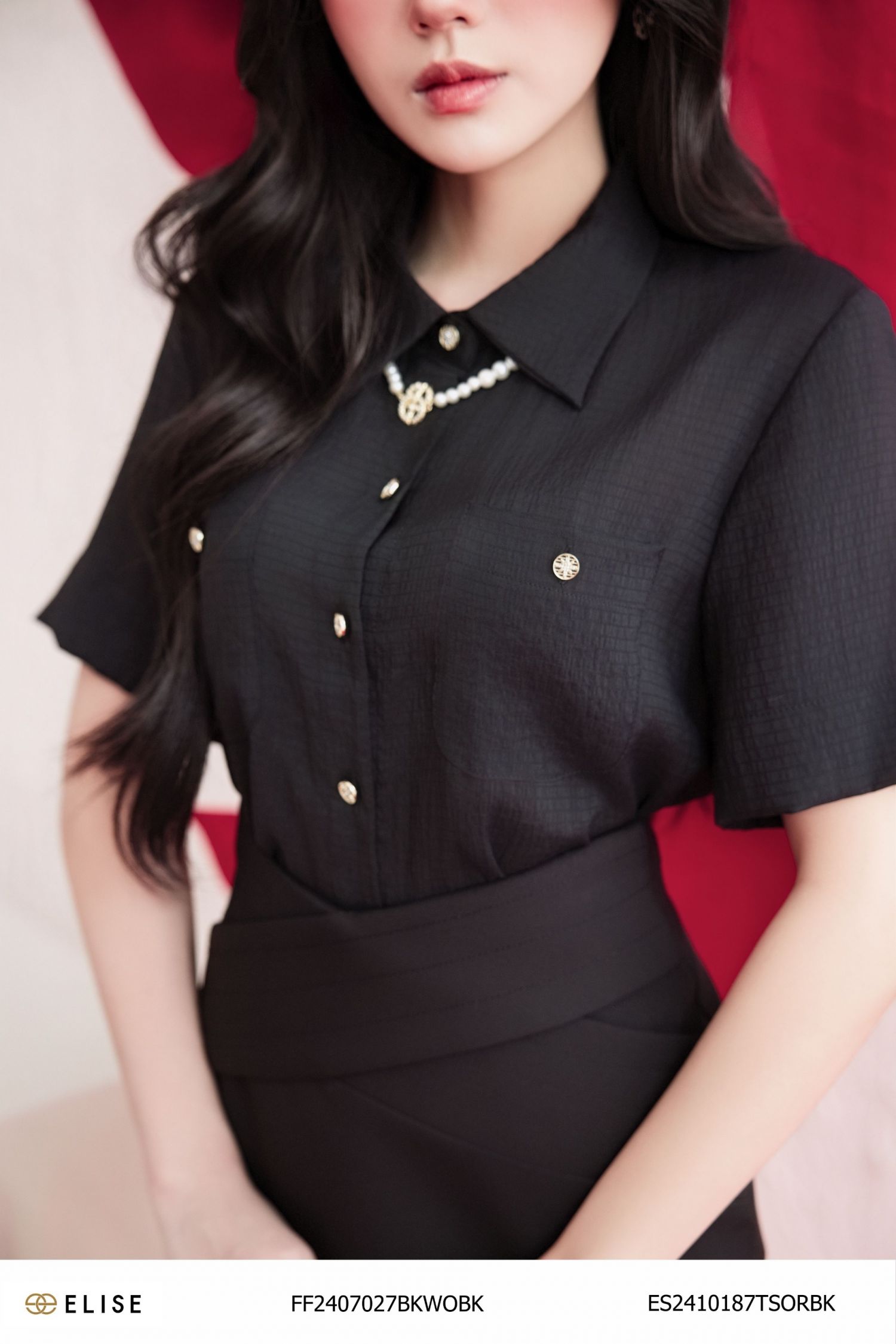 JUPE DÀI ĐEN CẠP CHÉO DIỄU CHỈ
