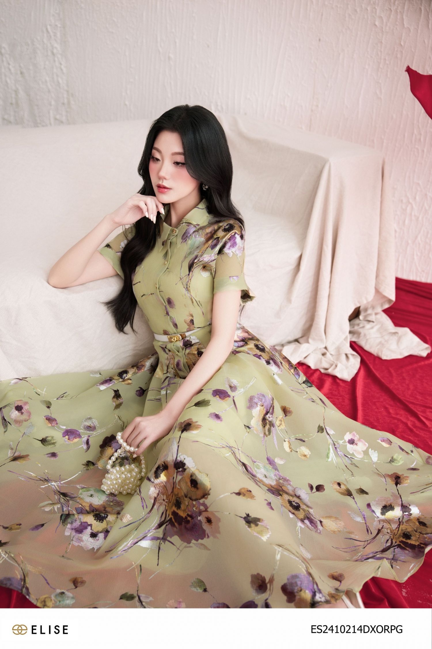 ĐẦM TƠ XỐP XANH HOA CỔ ĐỨC