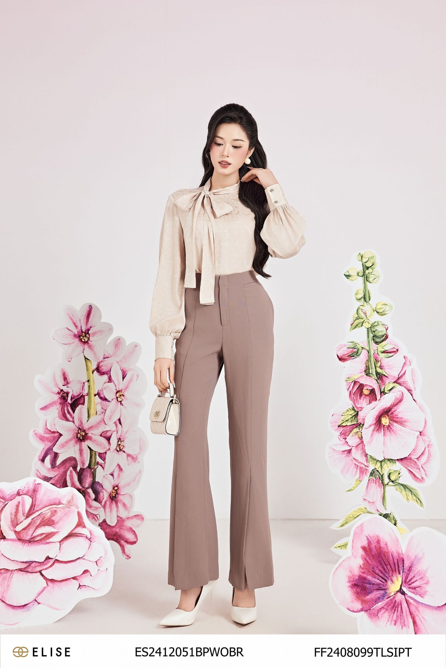 SM LỤA HOA NỀN BE BUỘC NƠ CỔ LỆCH