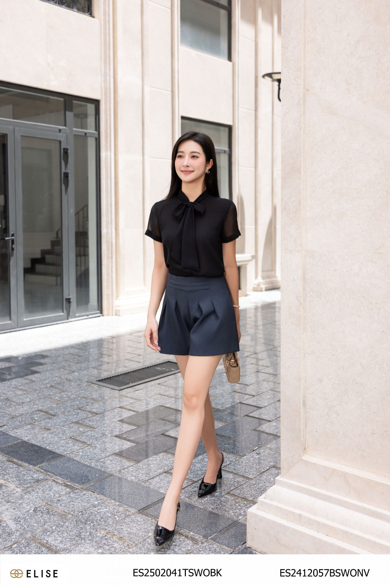SM CHIFFON ĐEN CỔ BUỘC NƠ