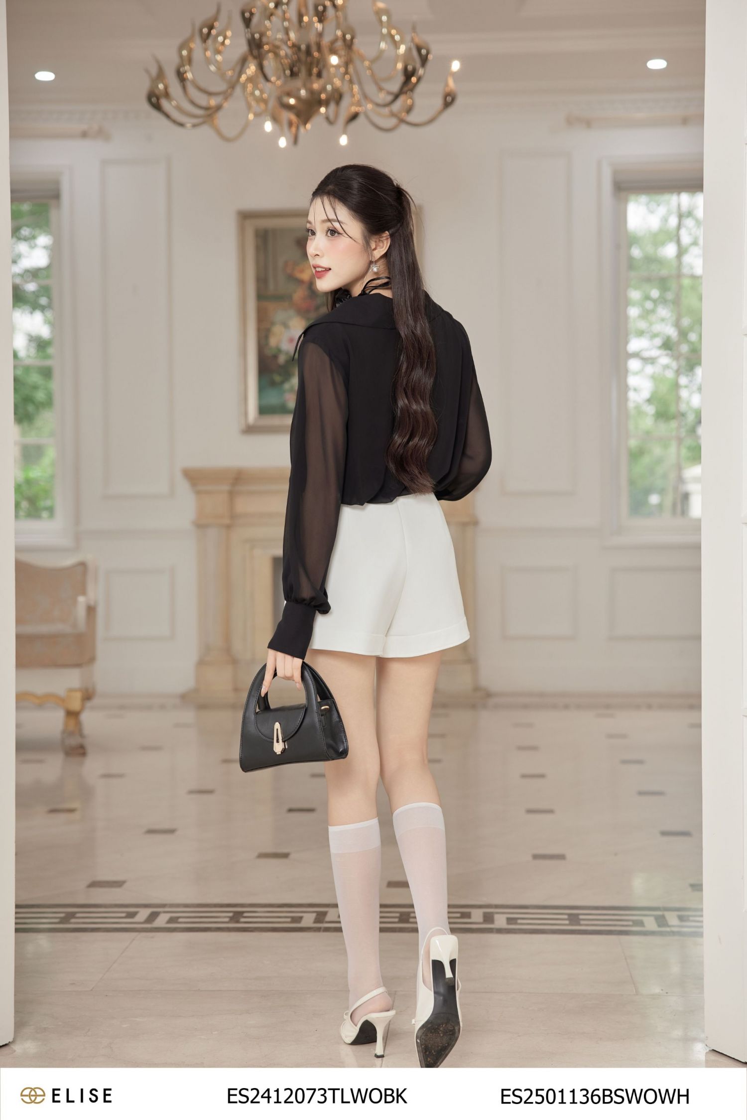 SM CHIFFON ĐEN CỔ NHỌN CHUN GẤU