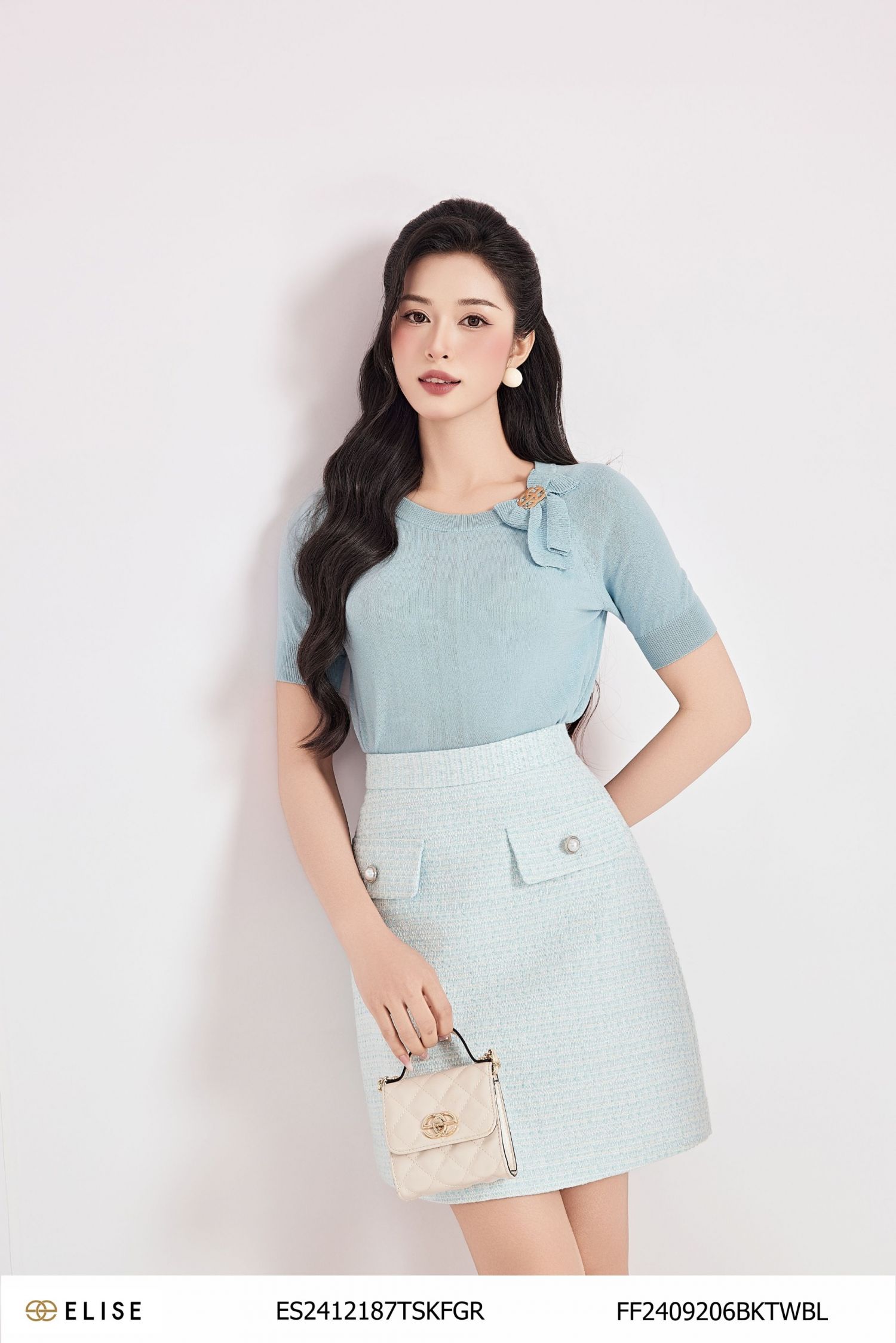 JUPE NGẮN TWEED XANH TRẮNG KT