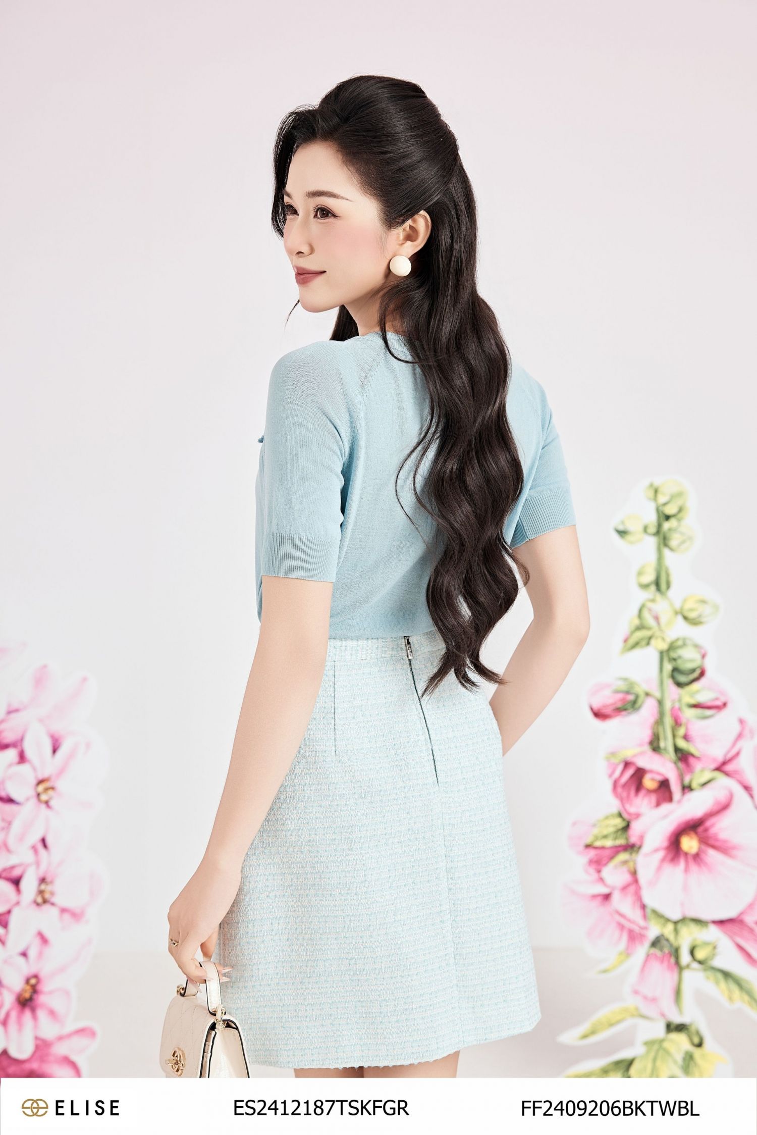 JUPE NGẮN TWEED XANH TRẮNG KT