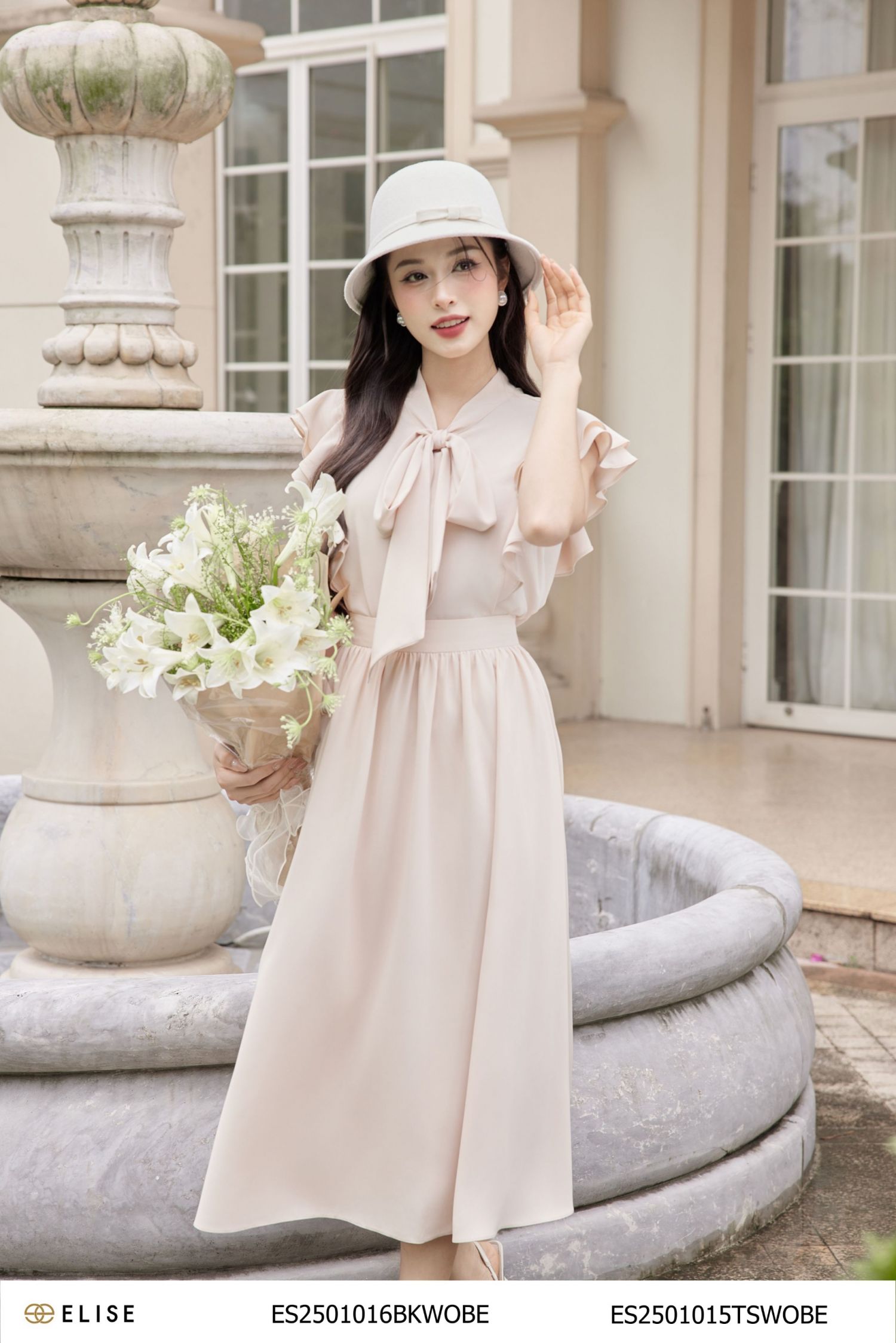 CHÂN VÁY NUDE XẾP NHÚN