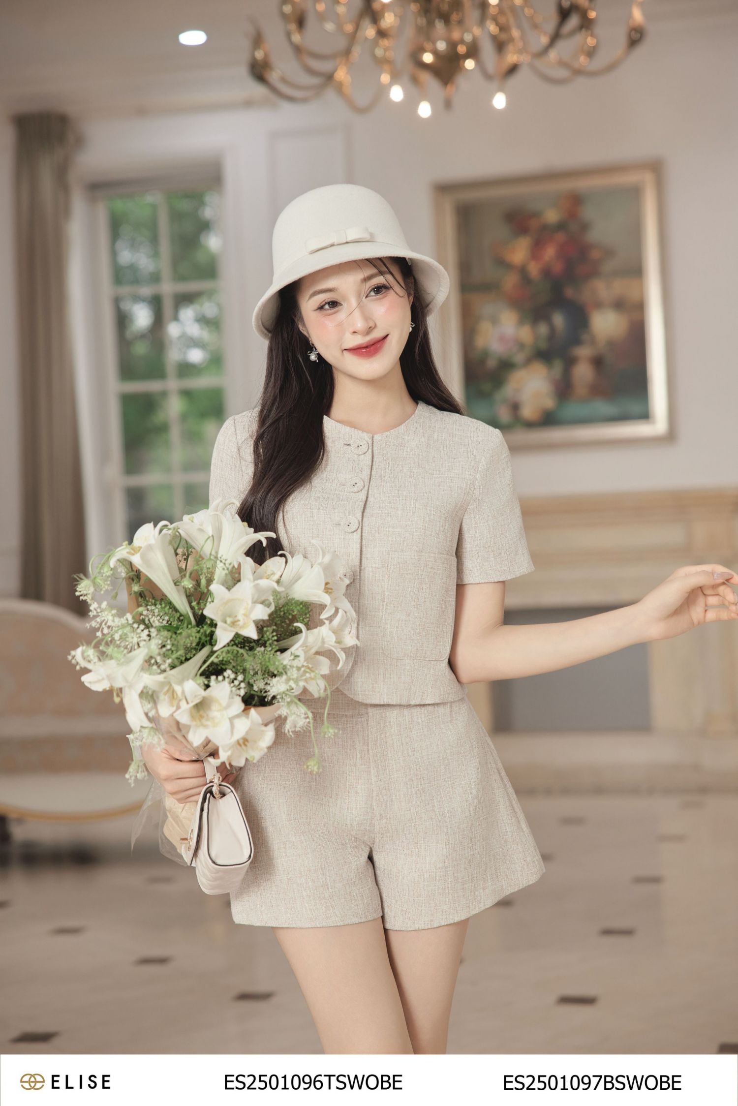 ÁO SỢI BE PHA NÂU CỔ TRÒN TÚI ỐP