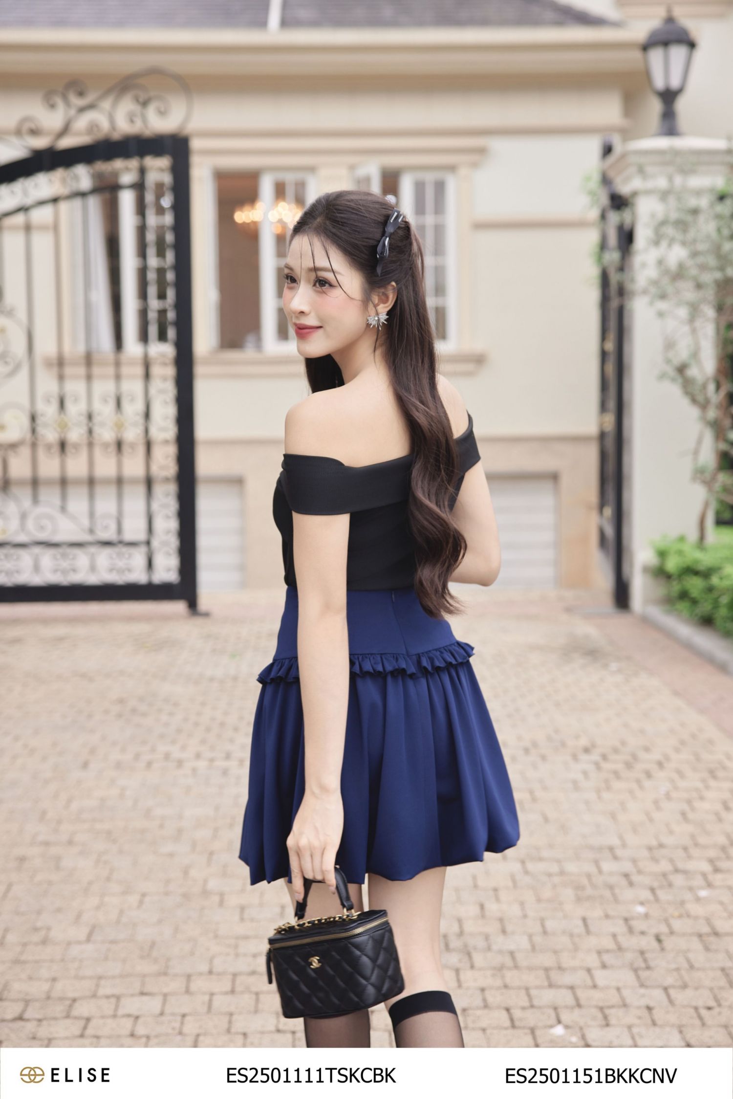 CHÂN VÁY THUN TÍM THAN BOM GẤU