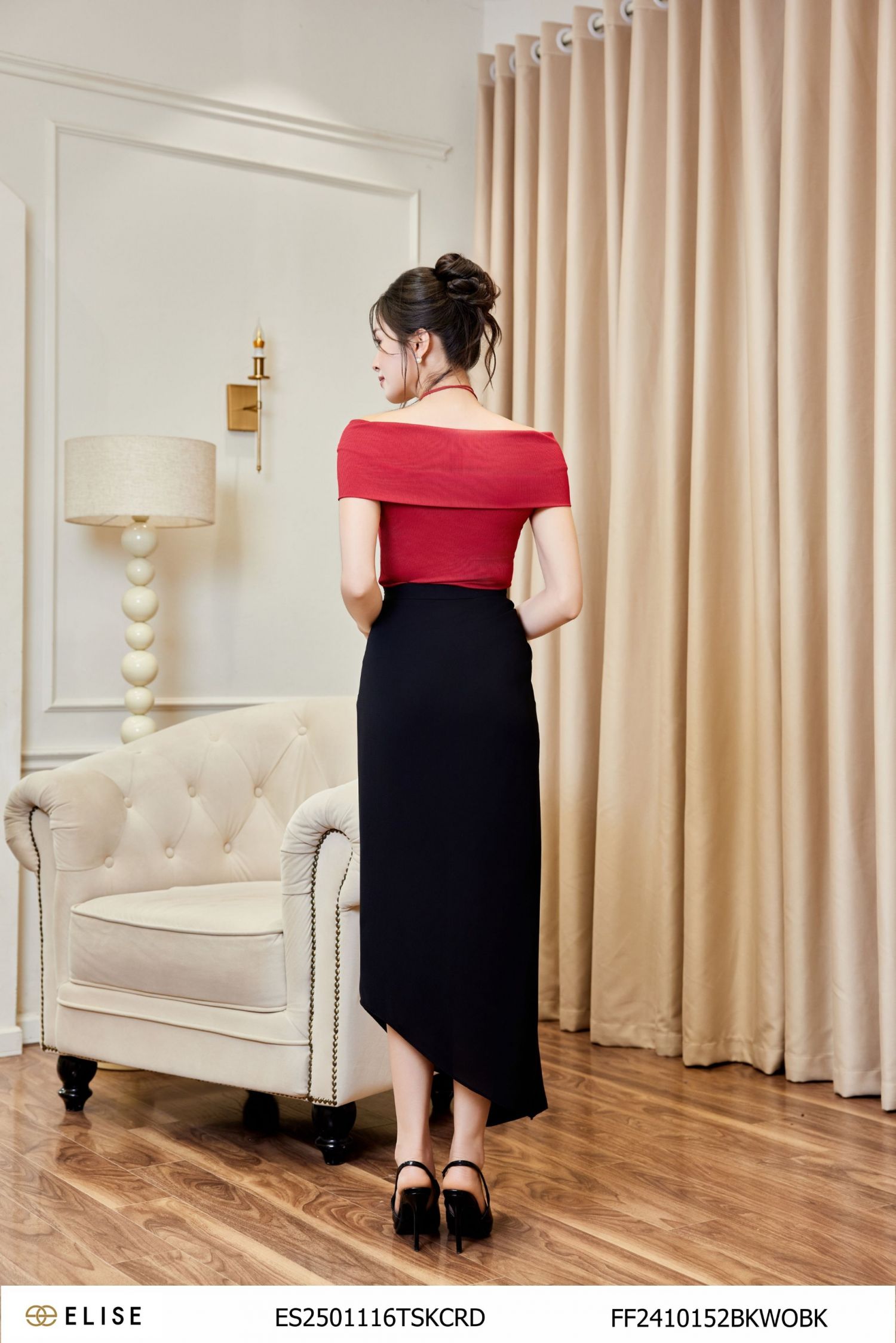 CHÂN VÁY ĐEN XẾP LY BÊN