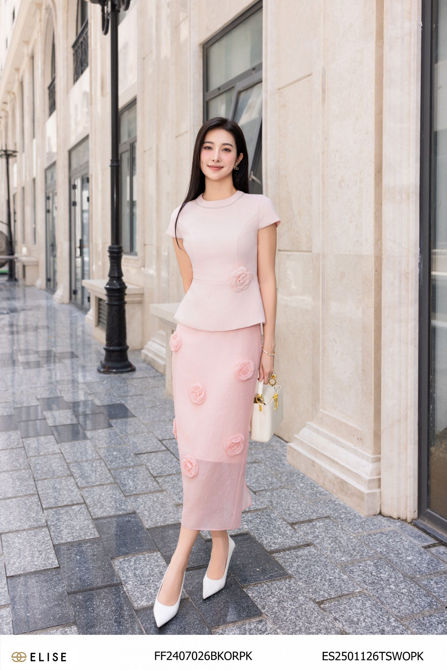 JUPE TƠ HỒNG ĐÍNH HOA NỔI