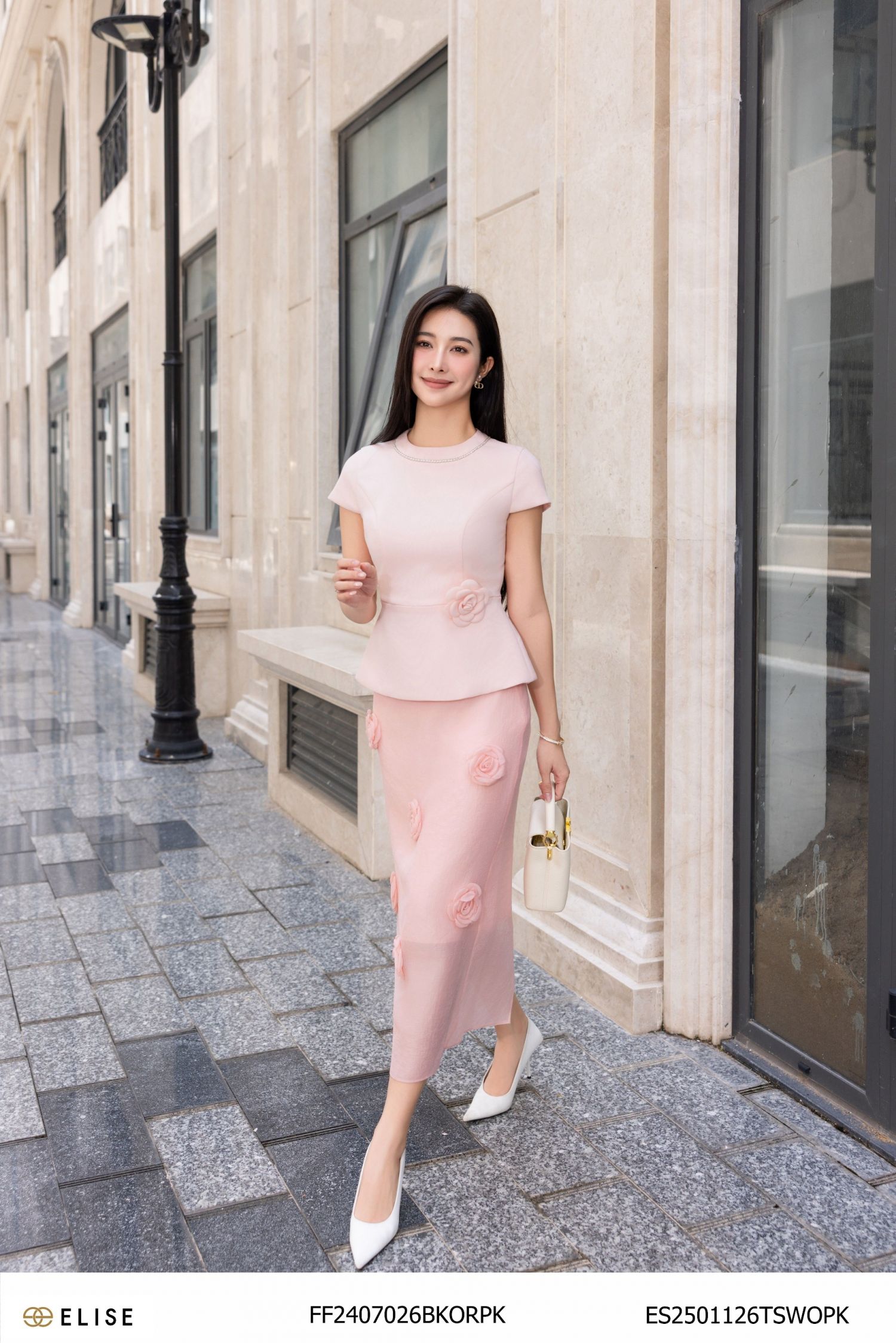 JUPE TƠ HỒNG ĐÍNH HOA NỔI