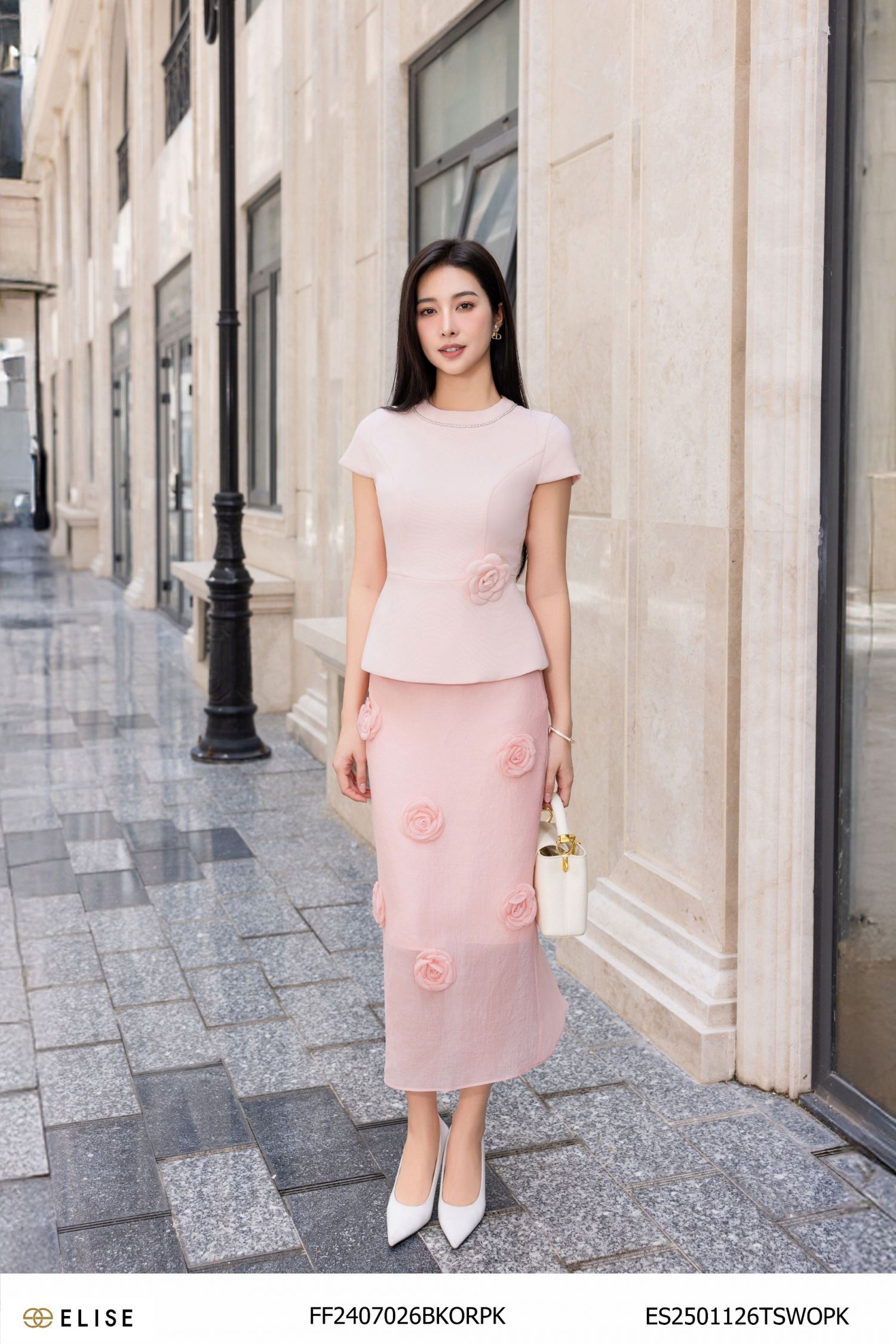 ÁO HỒNG LỢT PEPLUM GẤU ĐÍNH HOA
