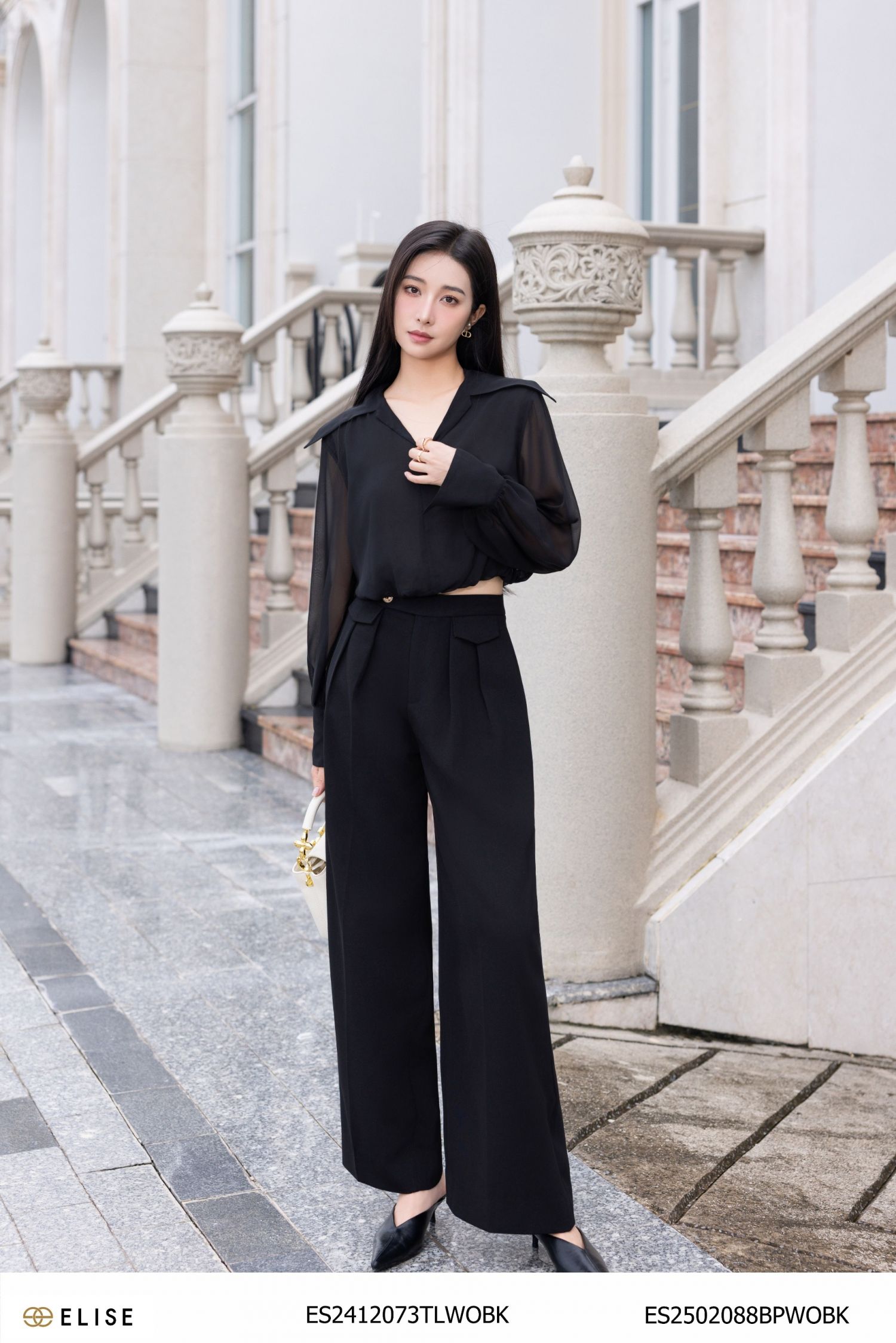 QUẦN SUÔNG ĐEN XẾP LY ỐP NẮP TÚI