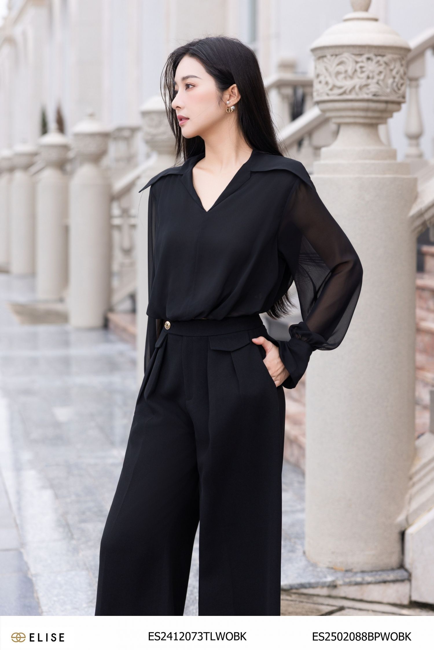QUẦN SUÔNG ĐEN XẾP LY ỐP NẮP TÚI