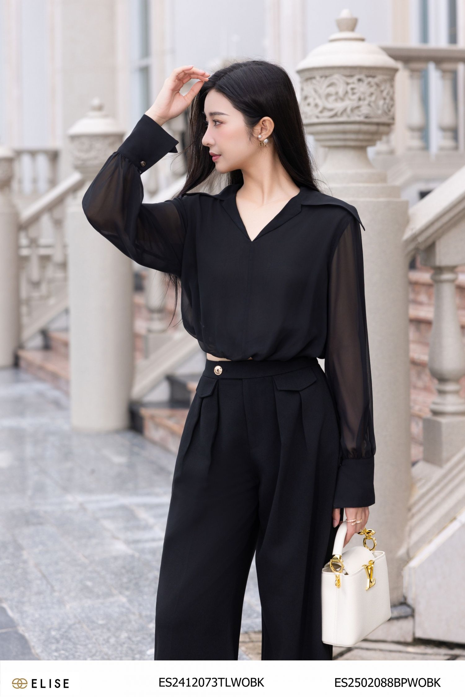 QUẦN SUÔNG ĐEN XẾP LY ỐP NẮP TÚI