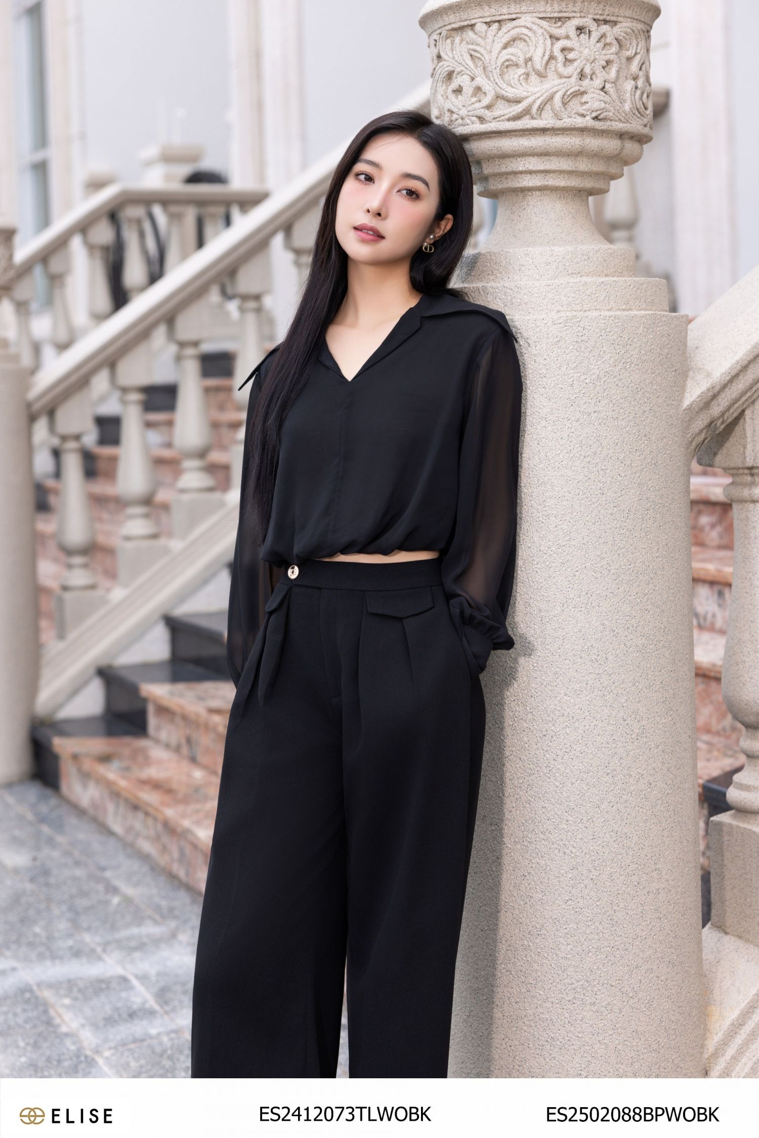 QUẦN SUÔNG ĐEN XẾP LY ỐP NẮP TÚI