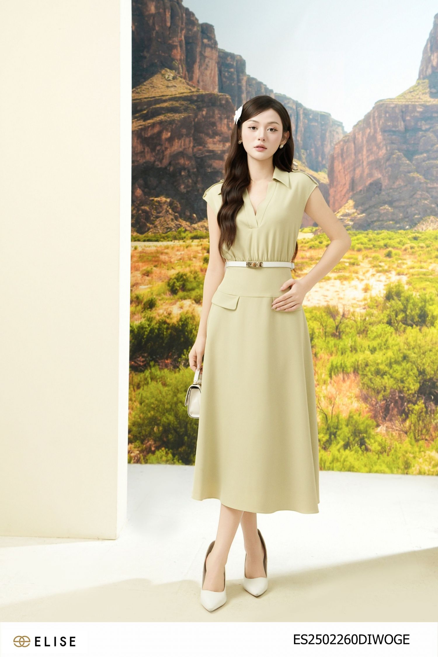 ĐẦM TUYTSY XANH CỐM CỔ V